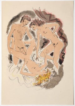 Erotic Scene - Original Hand-colored Lithograph attr. to Mariette Lydis - 1939