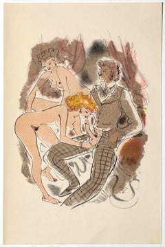 Erotic Scene - Original Hand-colored Lithograph attr. to Mariette Lydis - 1939