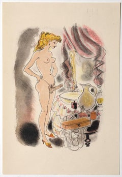 Erotic Scene - Original Hand-colored Lithograph attr. to Mariette Lydis - 1939