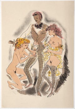Erotic Scene - Original Hand-colored Lithograph attr. to Mariette Lydis - 1939