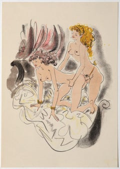 Erotic Scene - Original Hand-colored Lithograph by Mariette Lydis - 1939