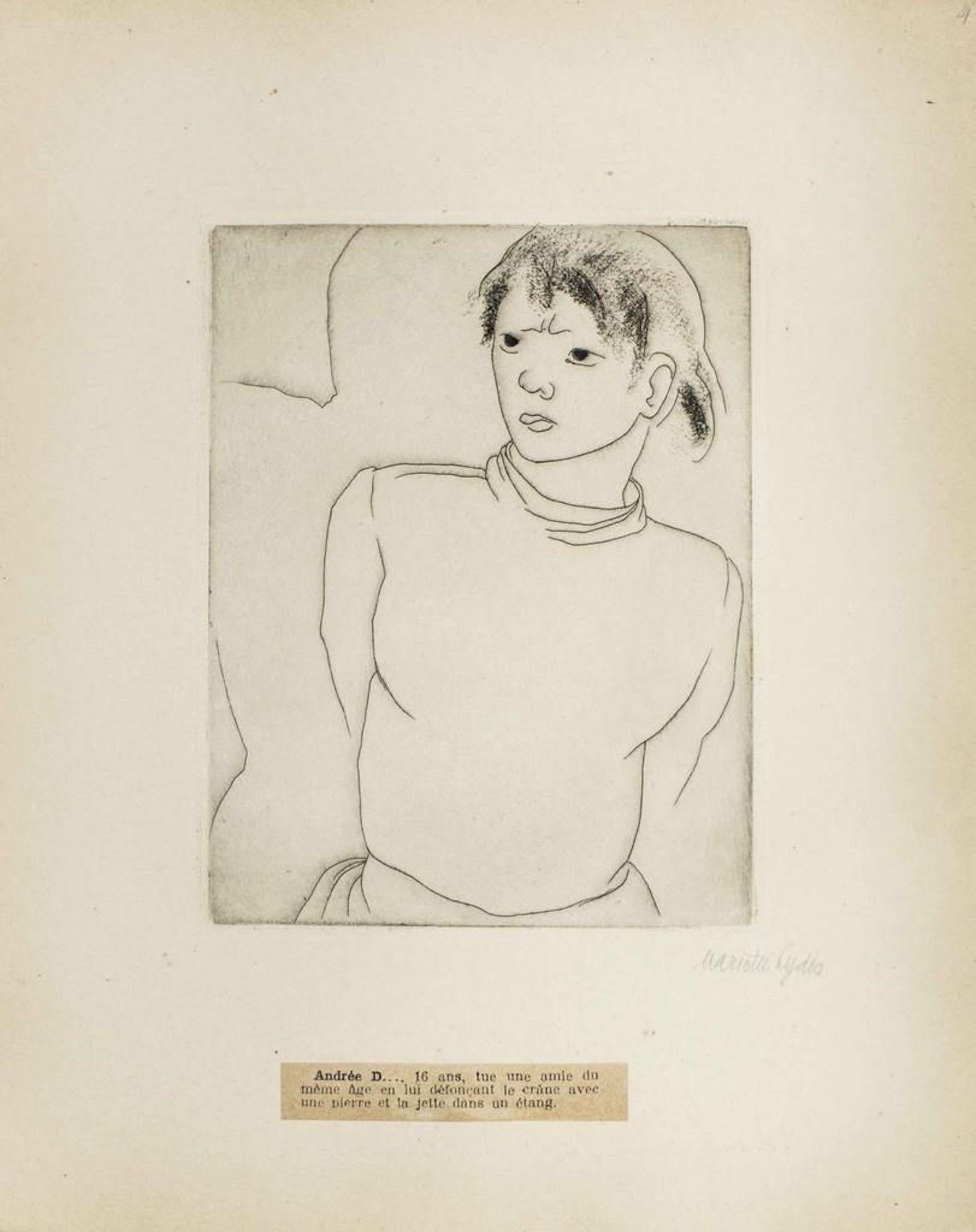 Mariette Lydis Figurative Print - Portrait of Andrée D. - Original Etching by M. Lydis - 1927