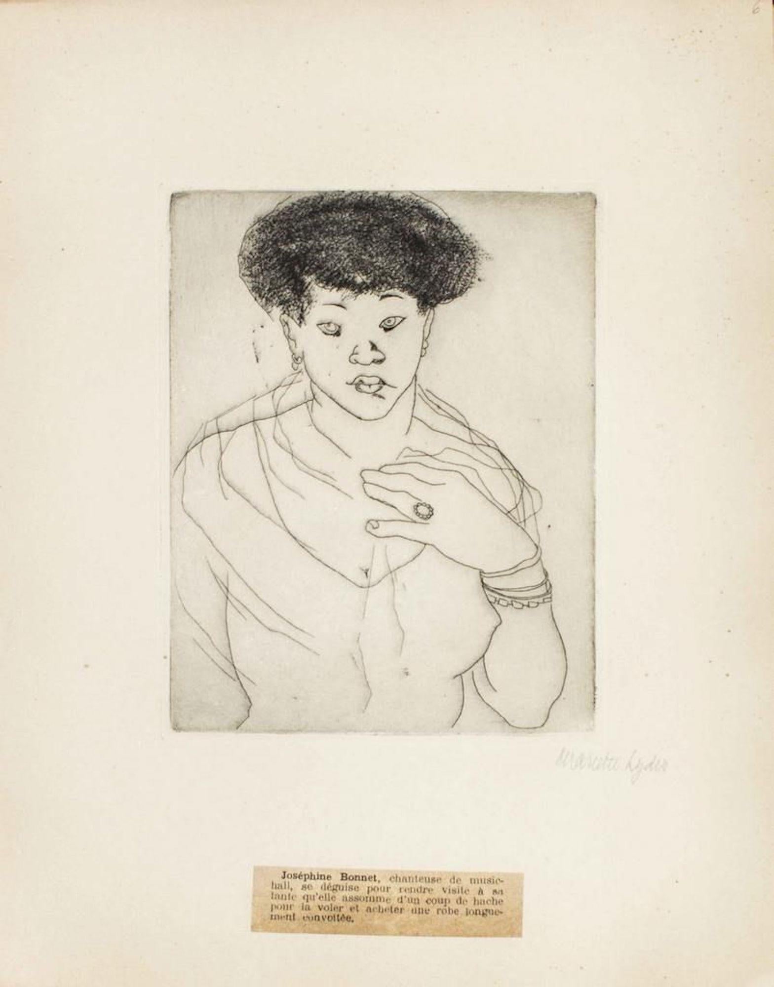 Mariette Lydis Portrait Print - Portrait of Joséphine Bonnet- Original Etching by M. Lydis - 1927