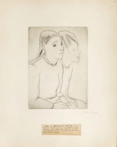 Portrait of Julie et Marie-Louise Caduchet - Original Etching by M. Lydis - 1927