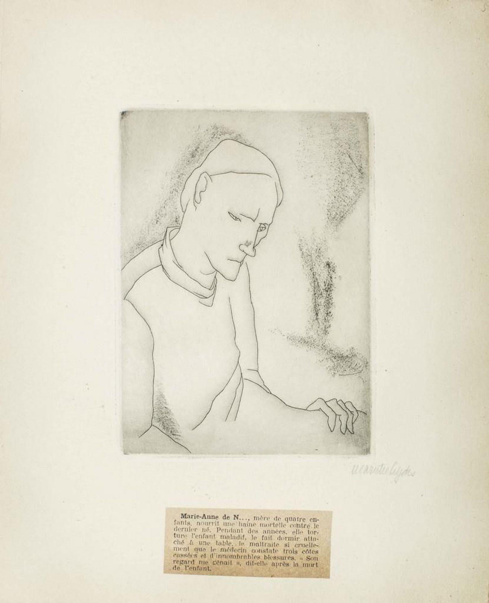 Mariette Lydis Figurative Print - Portrait of Marie-Anne de N. - Original Etching by M. Lydis - 1927