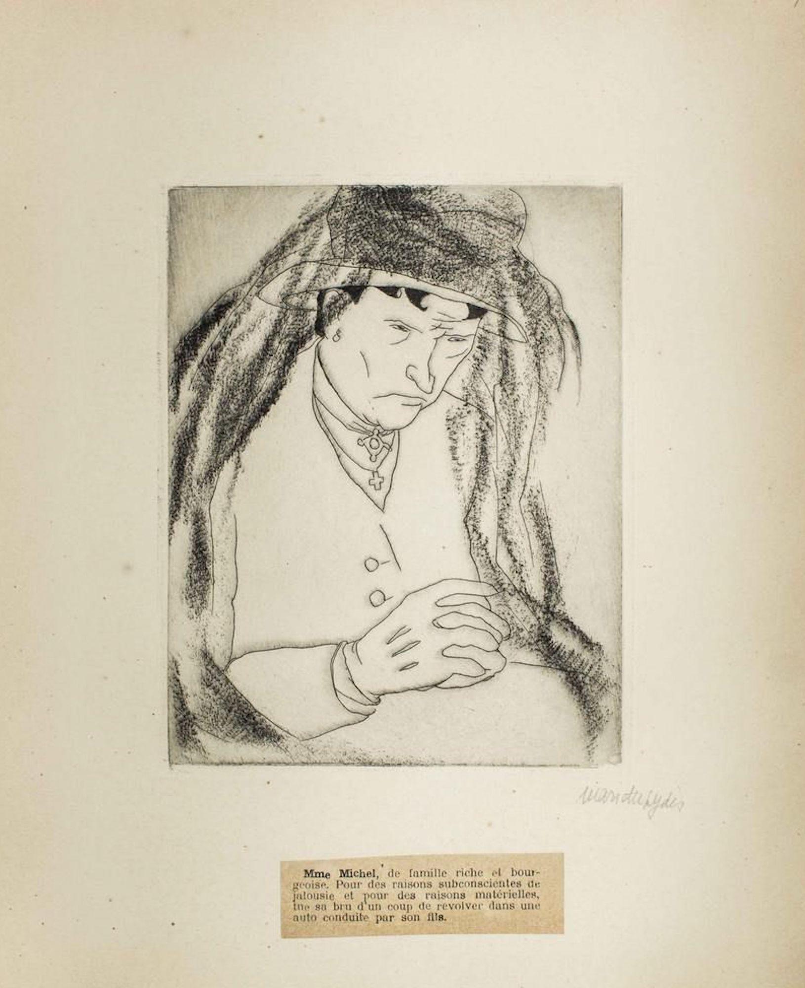 Mariette Lydis Figurative Print - Portrait of M.me Michel - Original Etching by M. Lydis - 1927