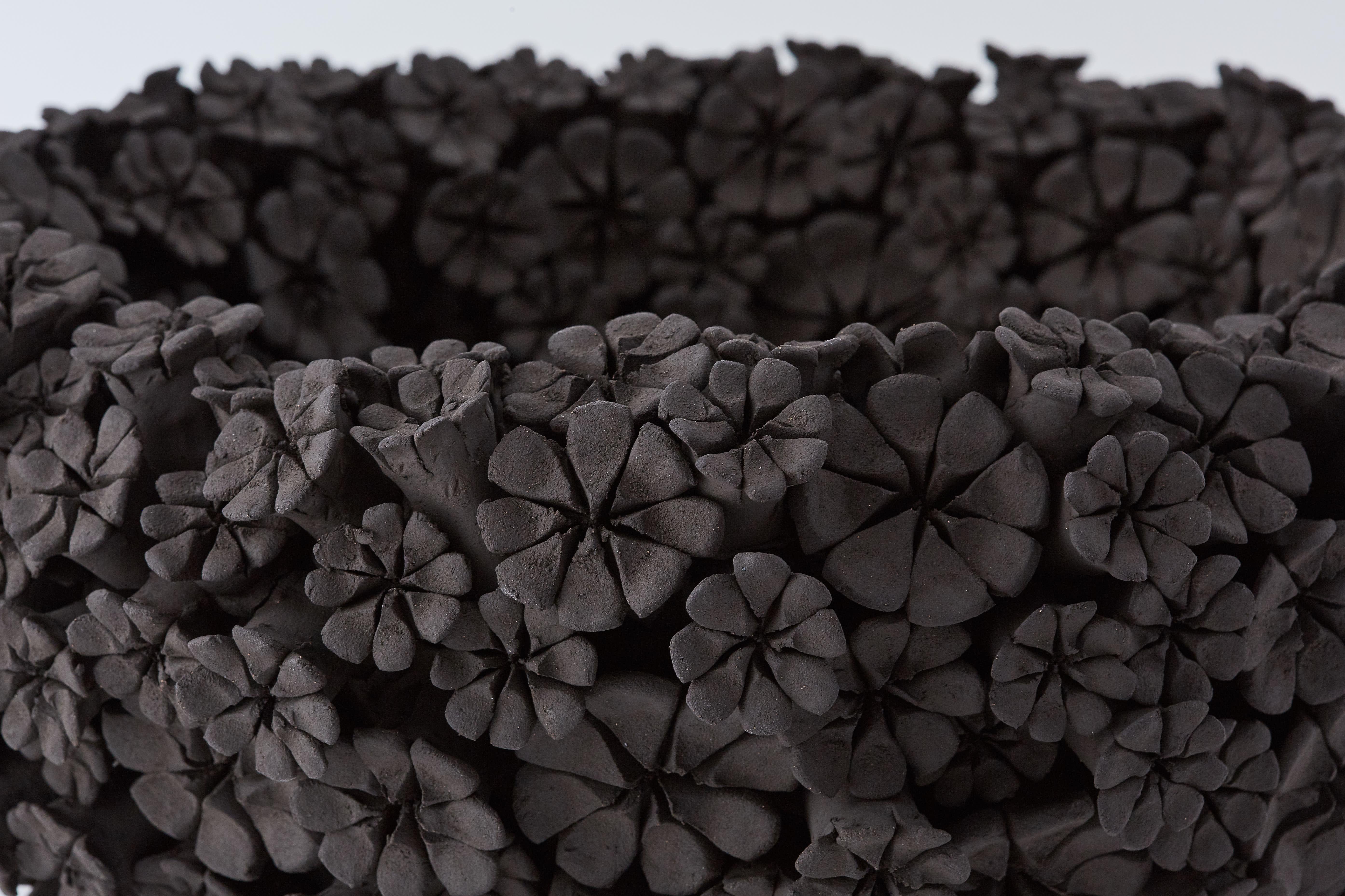 Marigold Bowl, a floral black stoneware ceramic centrepiece by Vanessa Hogge 1