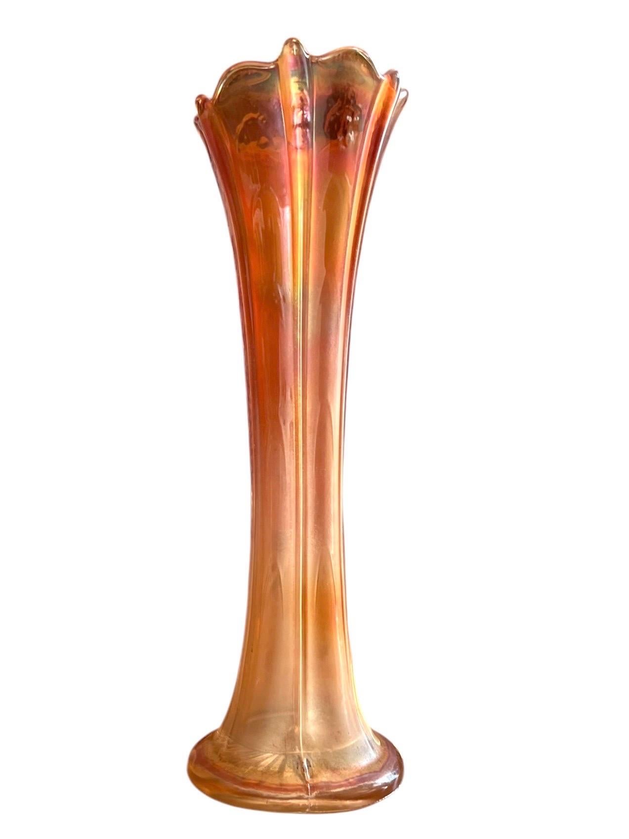 Vaso per tulipani in vetro di Carnevale Marigold Dugan - Opalescente - Arancione - Art Nouveau in vendita 4