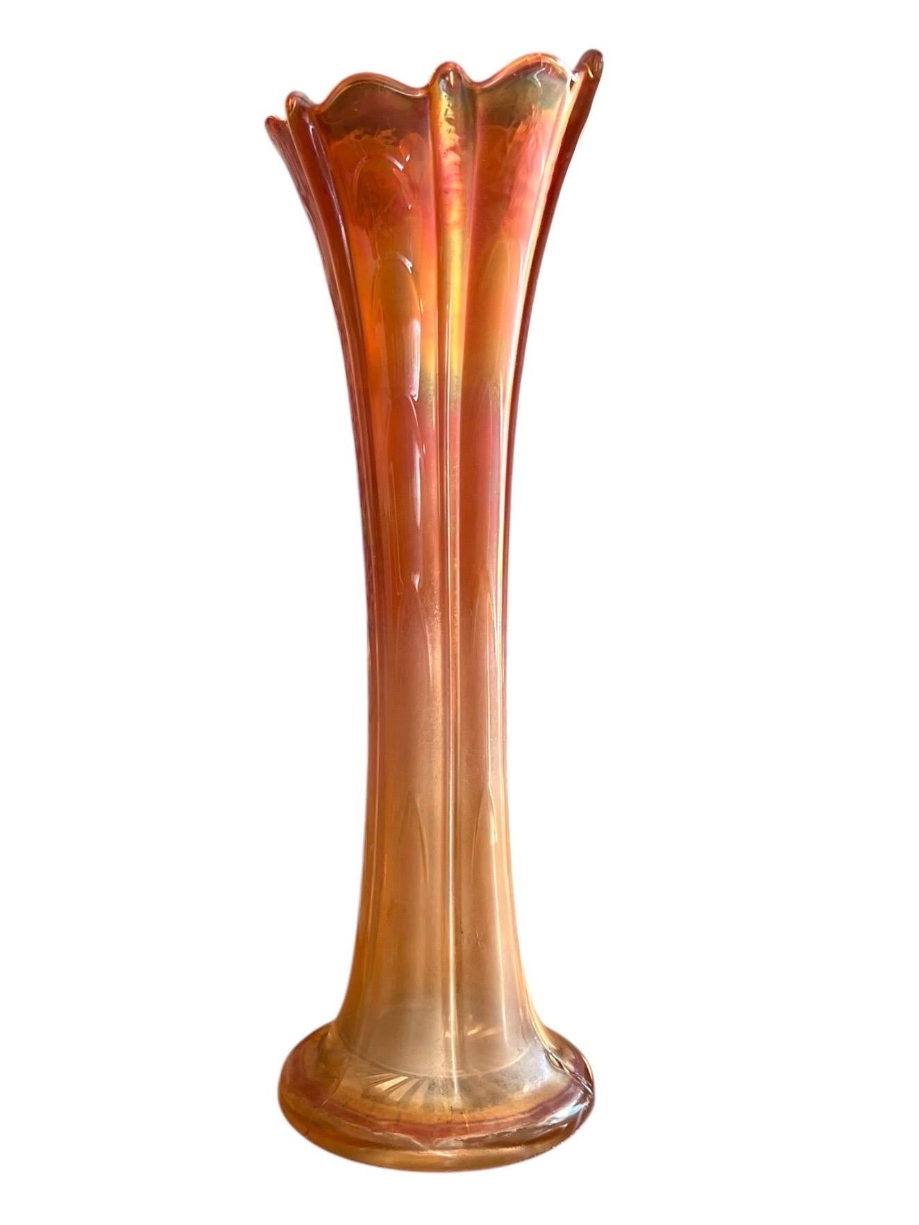 Vaso per tulipani in vetro di Carnevale Marigold Dugan - Opalescente - Arancione - Art Nouveau in vendita 5