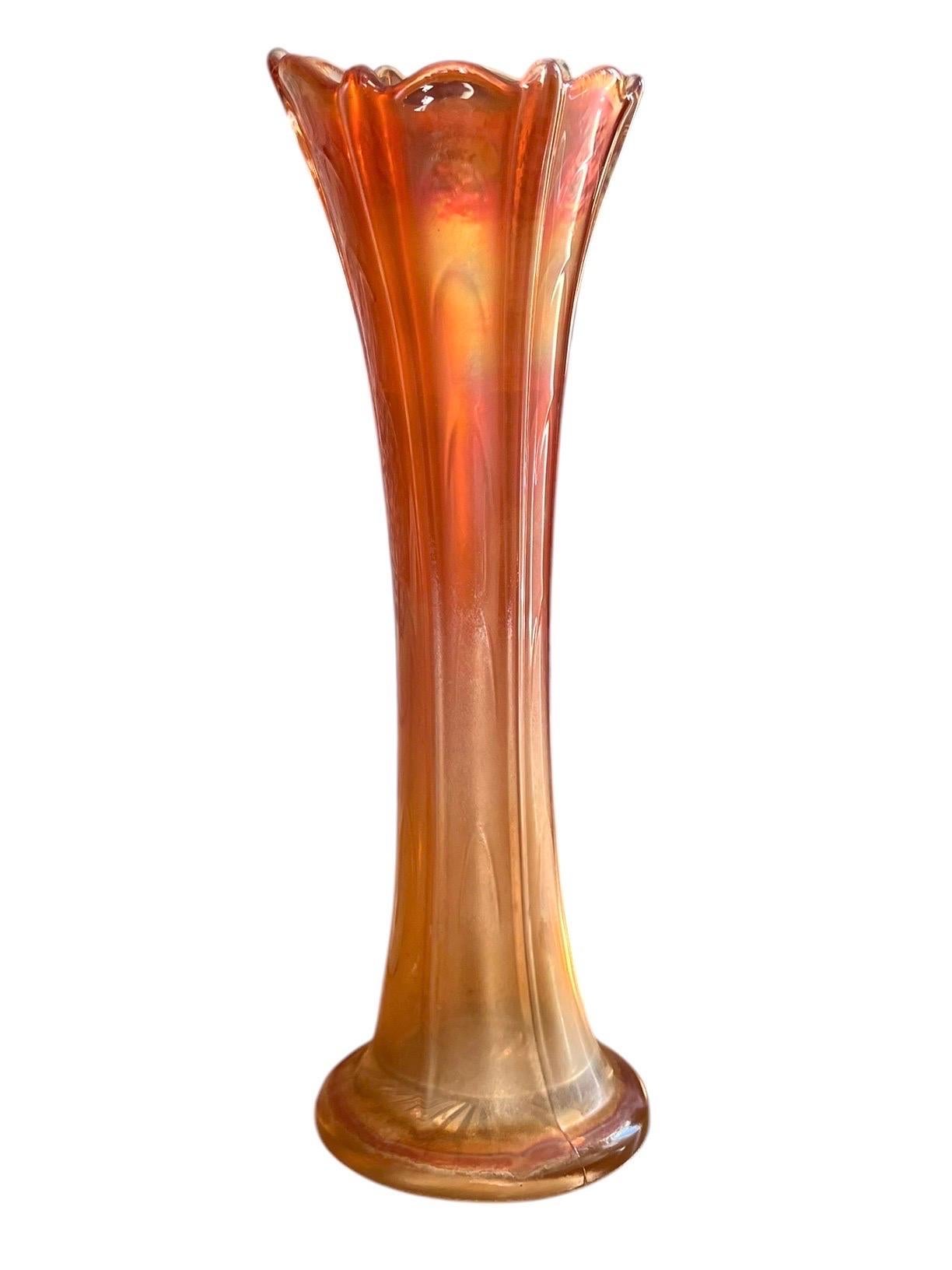 Vaso per tulipani in vetro di Carnevale Marigold Dugan - Opalescente - Arancione - Art Nouveau in vendita 3