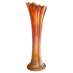 Marigold Dugan Carnival Glass Tulip Vase - Opalescent - Orange - Art Nouveau