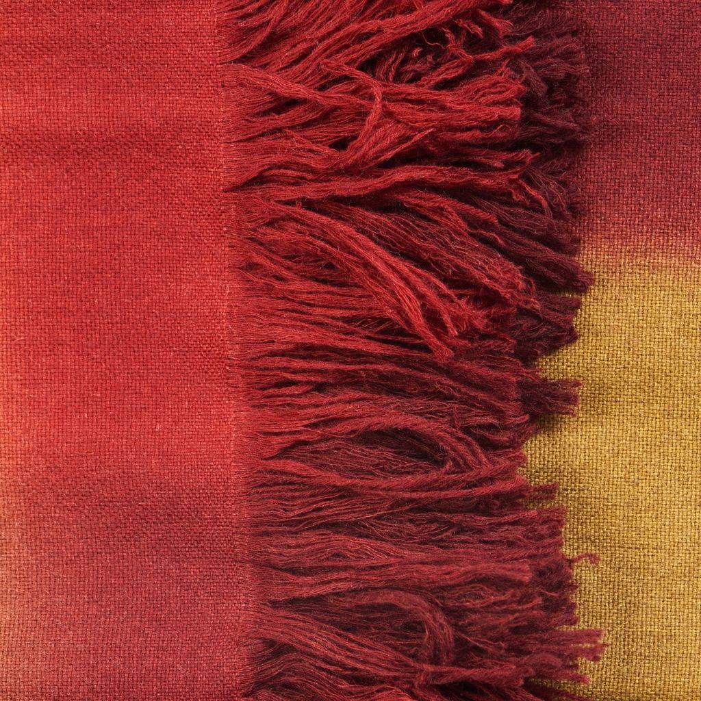 Marigold Handloom Merino Throw / Blanket in Ochre Musturd Red Tones with Fringes For Sale 5