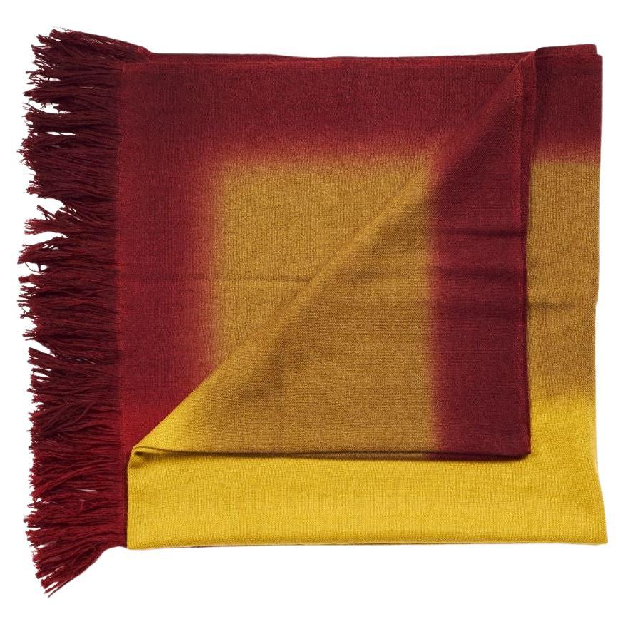 Marigold Handloom Merino Throw / Blanket in Ochre Musturd Red Tones with Fringes