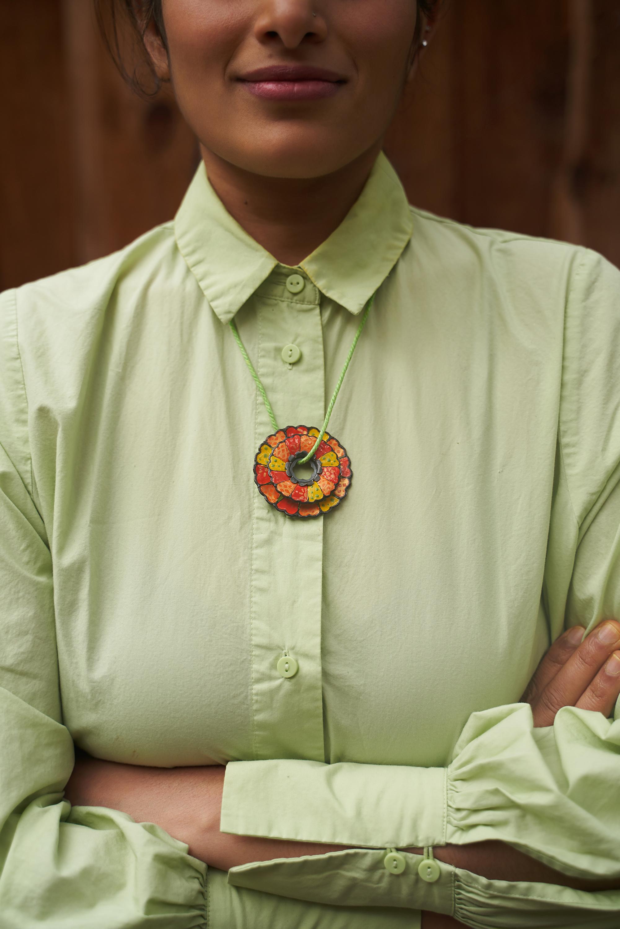 Women's or Men's MARIGOLD necklace, enameled necklace by Vershali Jain For Sale