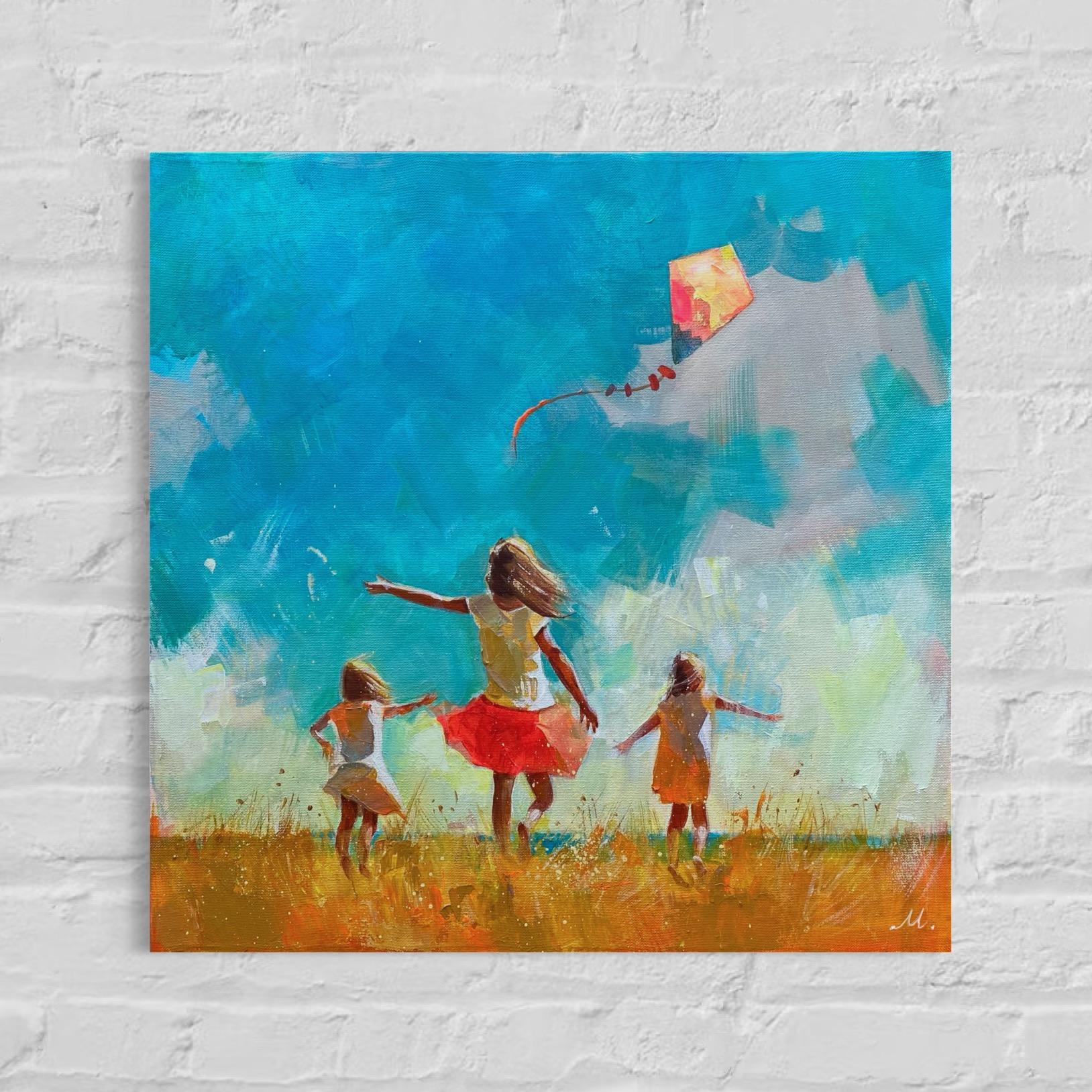 L'enfance insouciante : Les rêves s'envolent - Painting de Mariia Kotiuzhynska 