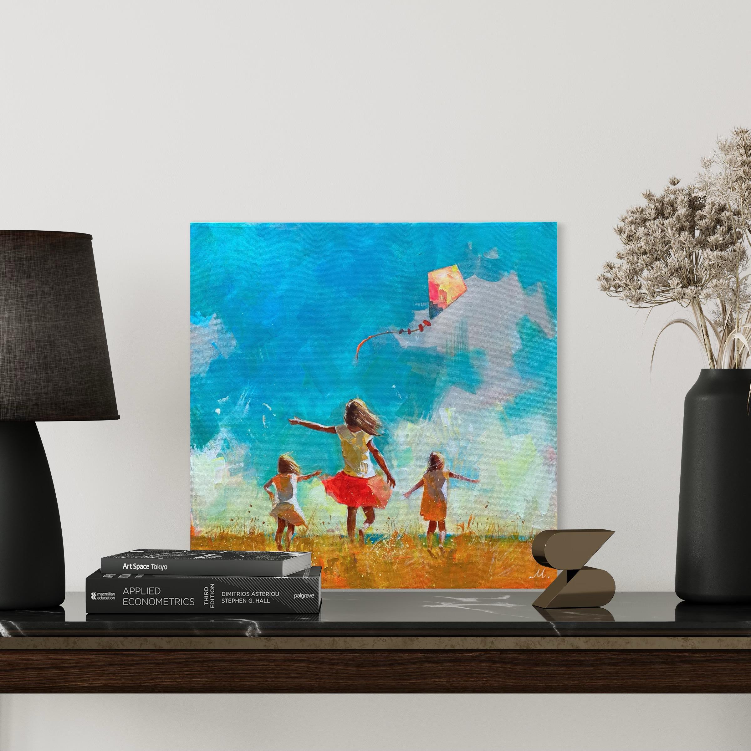 L'enfance insouciante : Les rêves s'envolent - Pop Art Painting par Mariia Kotiuzhynska 