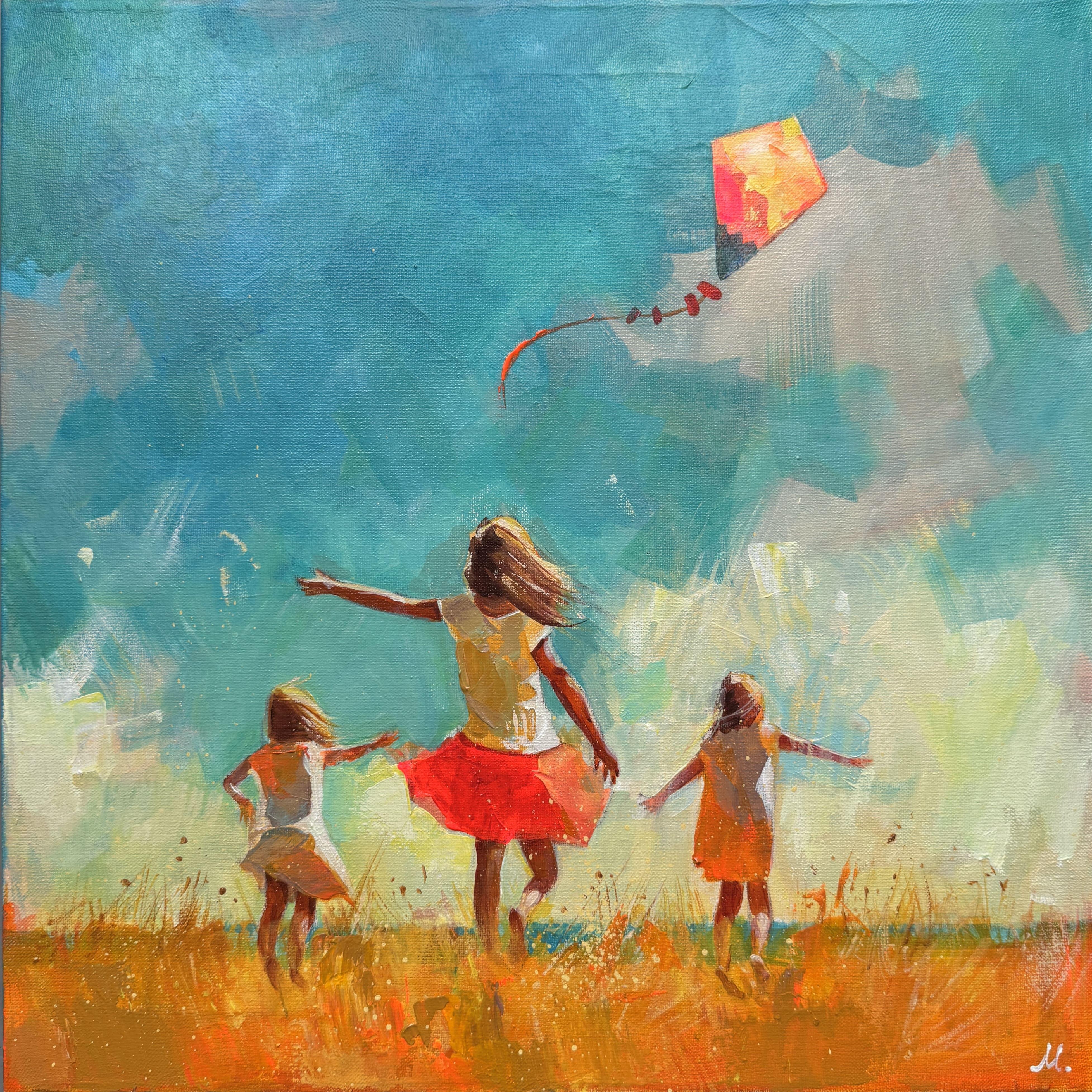 Figurative Painting Mariia Kotiuzhynska  - L'enfance insouciante : Les rêves s'envolent