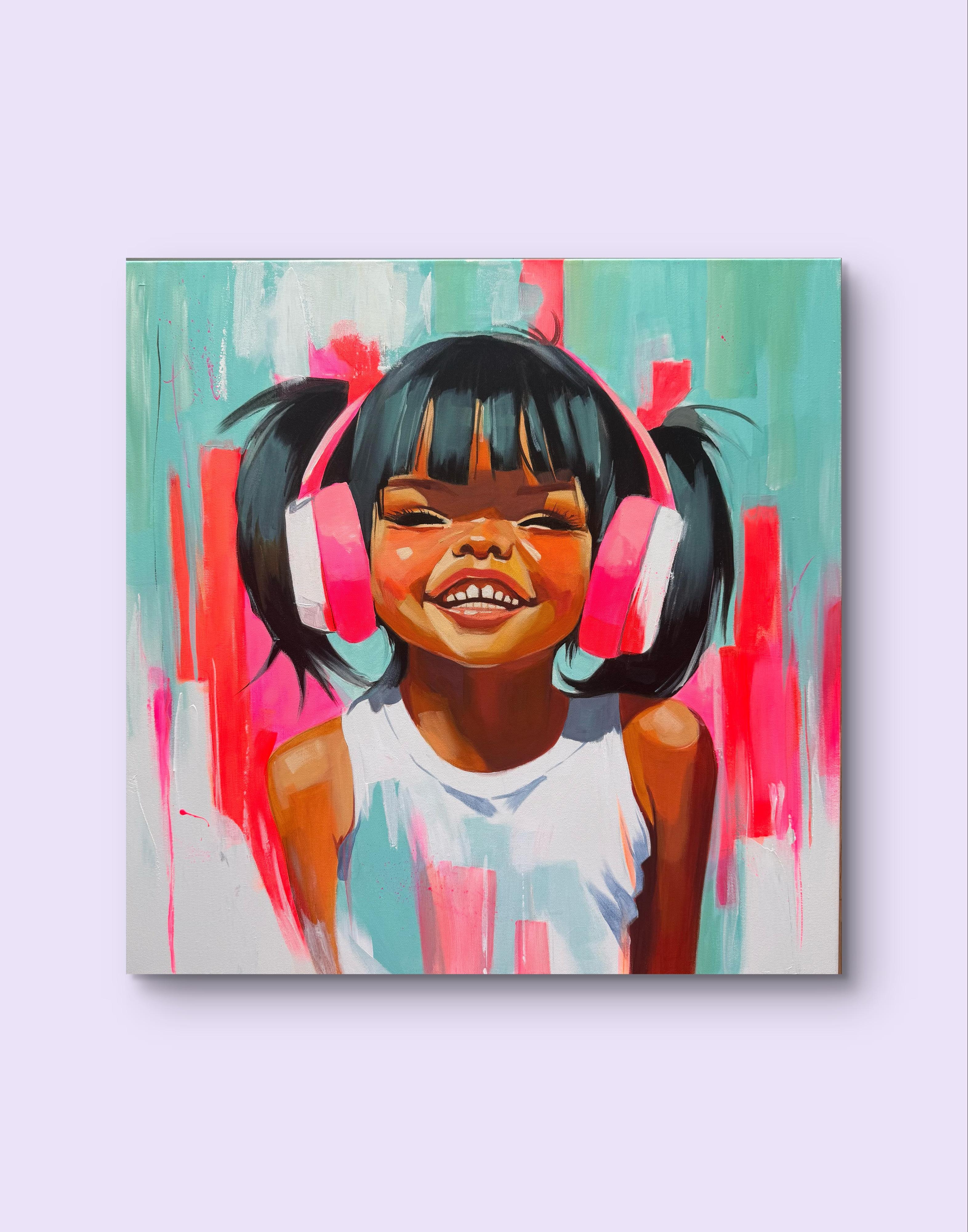 Happy only Vibes - Gray Figurative Painting by Mariia Kotiuzhynska 
