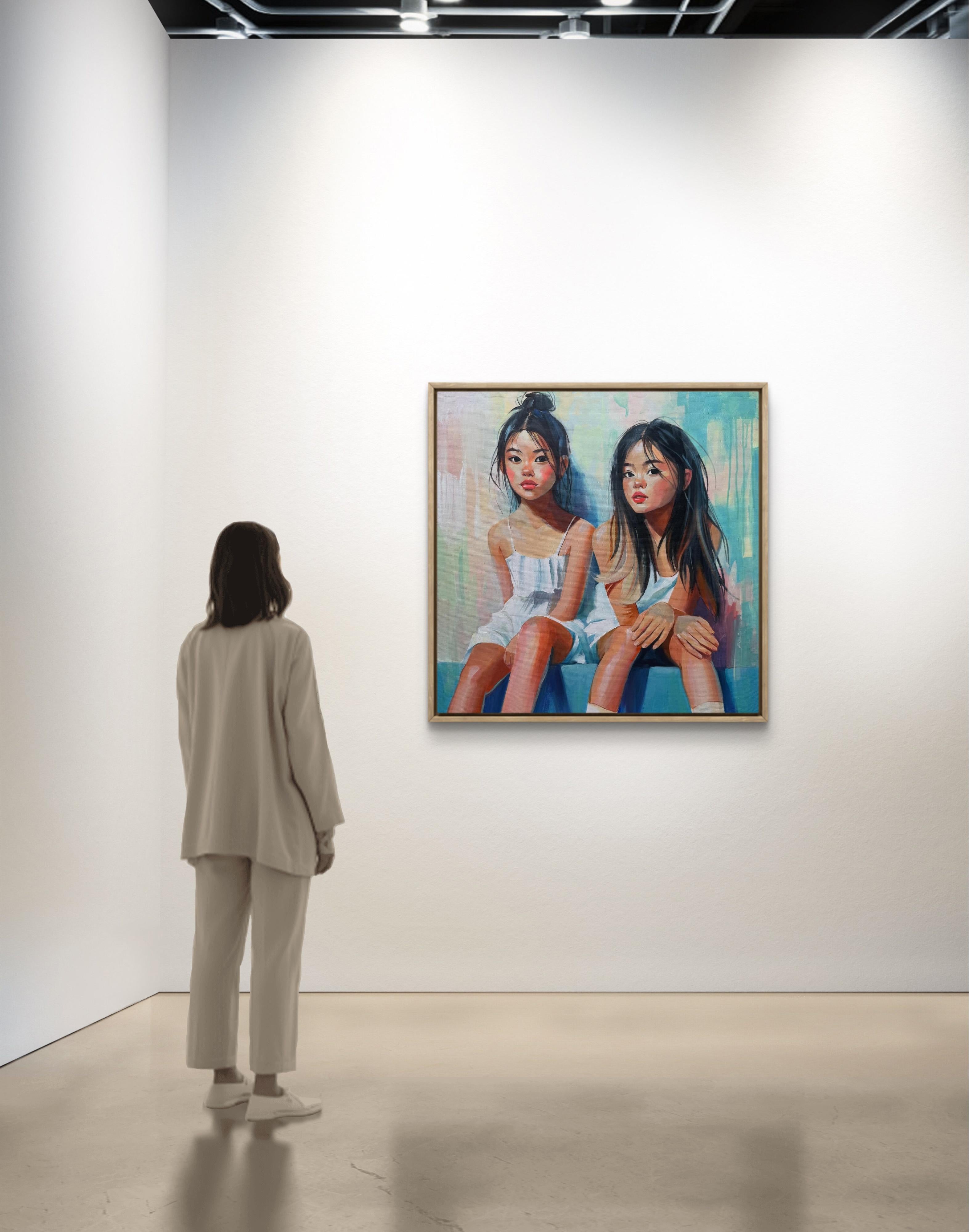 Made in Japan (Grau), Figurative Painting, von Mariia Kotiuzhynska 