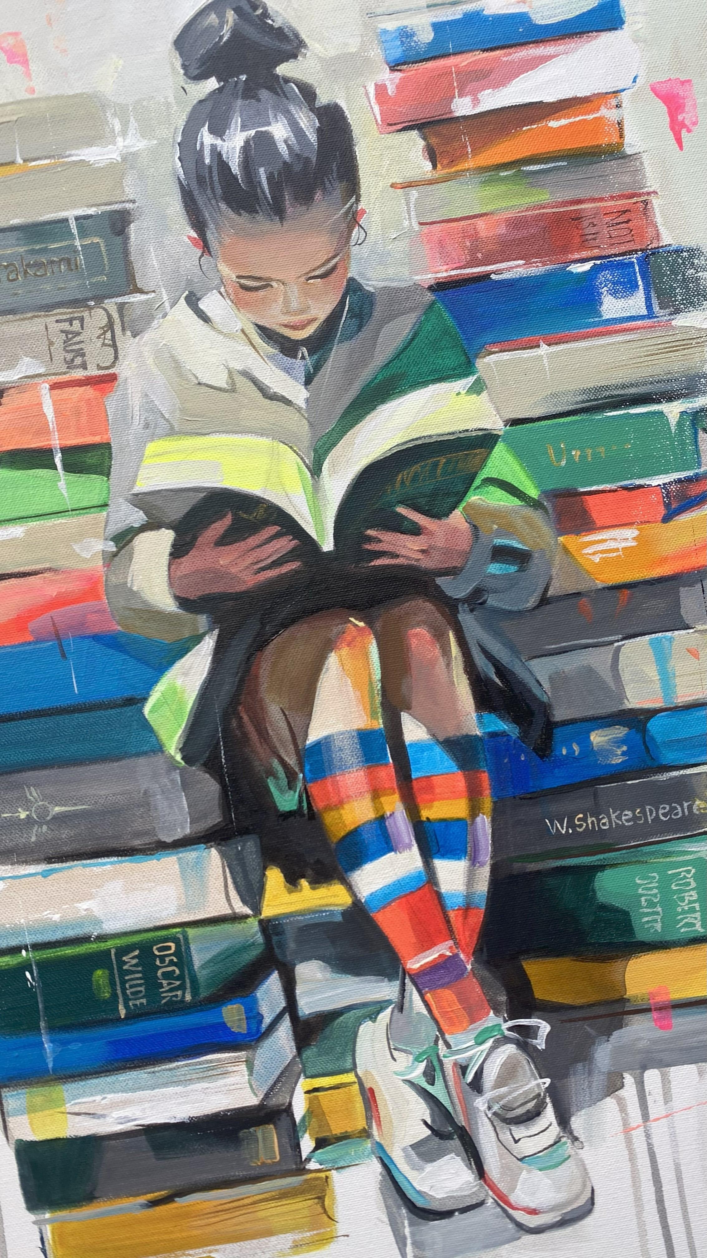 Gemalte Worte (Grau), Portrait Painting, von Mariia Kotiuzhynska 