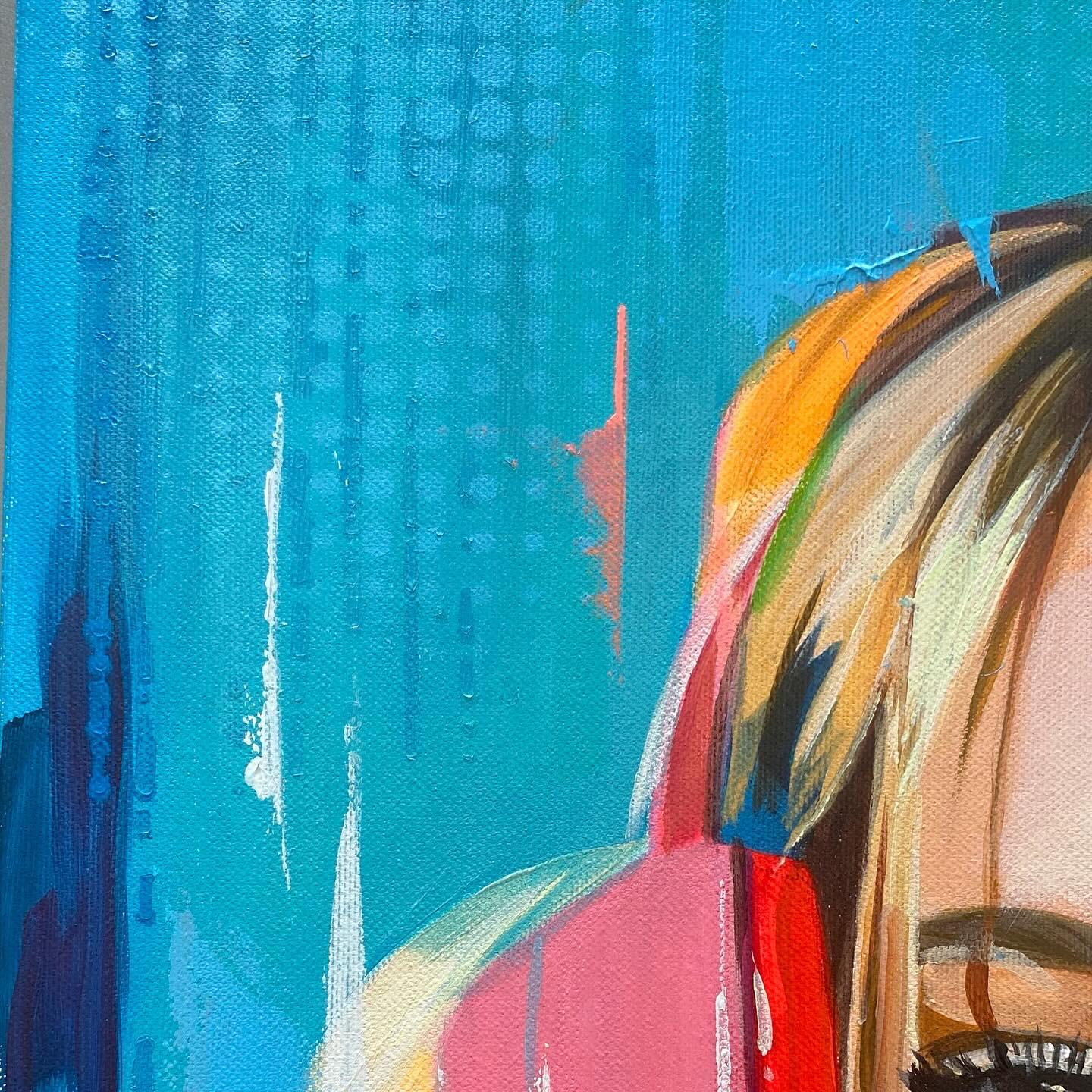Stereo Girl (Braun), Portrait Painting, von Mariia Kotiuzhynska 