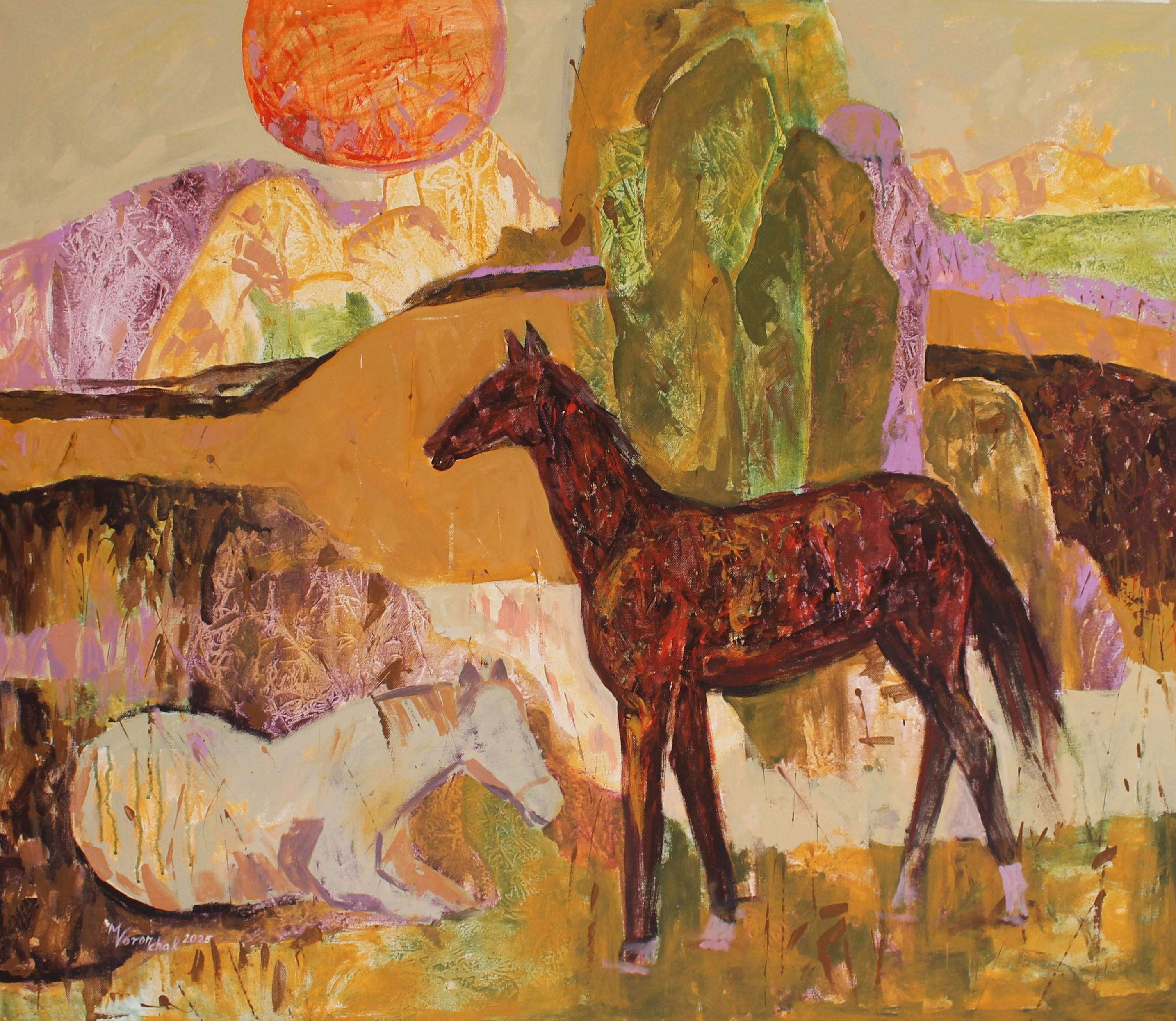 Mariia Voronchak  Landscape Painting - Strings of Time Woven into Silence. Series"Vibrations of the Earth