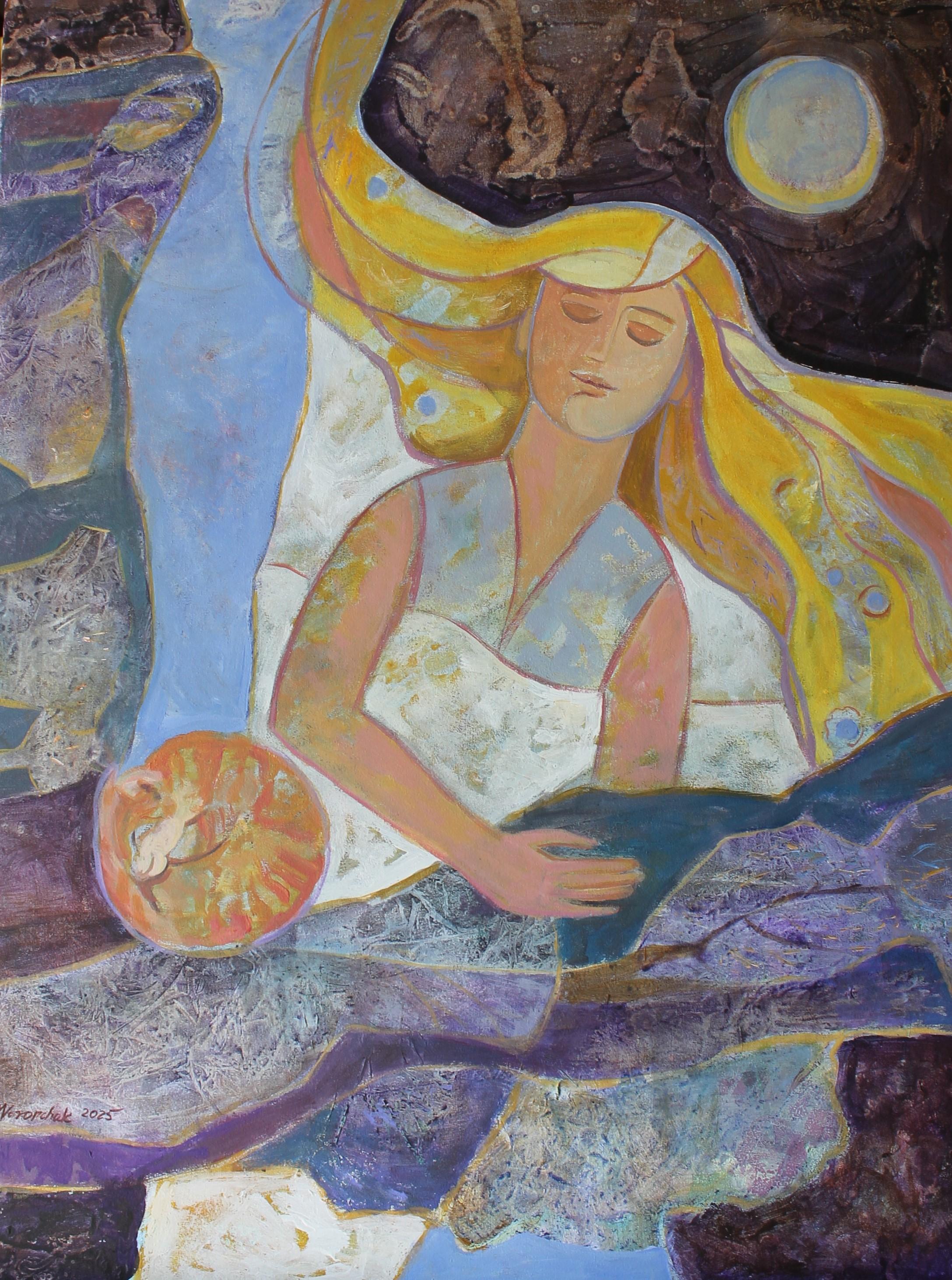 Figurative Painting Mariia Voronchak  - Aujourd'hui, je rêve que la lumière coule en moi