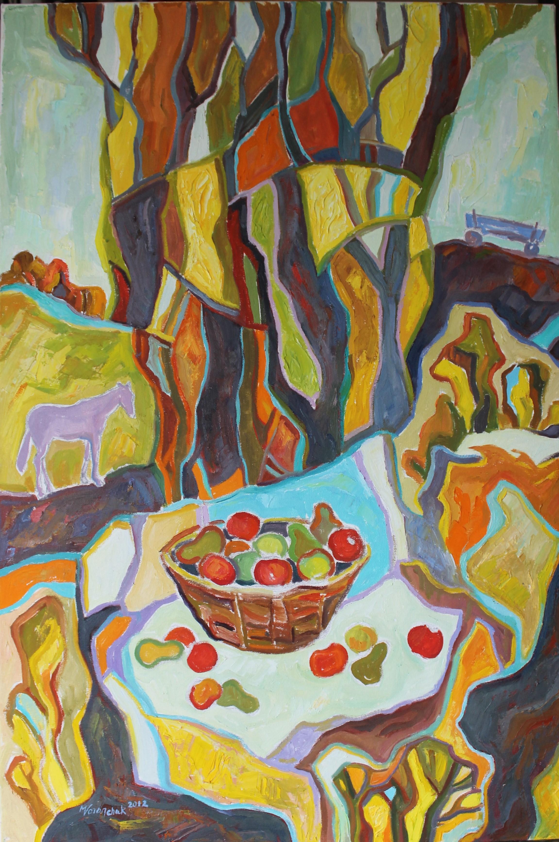 Mariia Voronchak  Still-Life Painting – Warme Erinnerung aus der Kindheit. Serie "Schwingungen der Erde"
