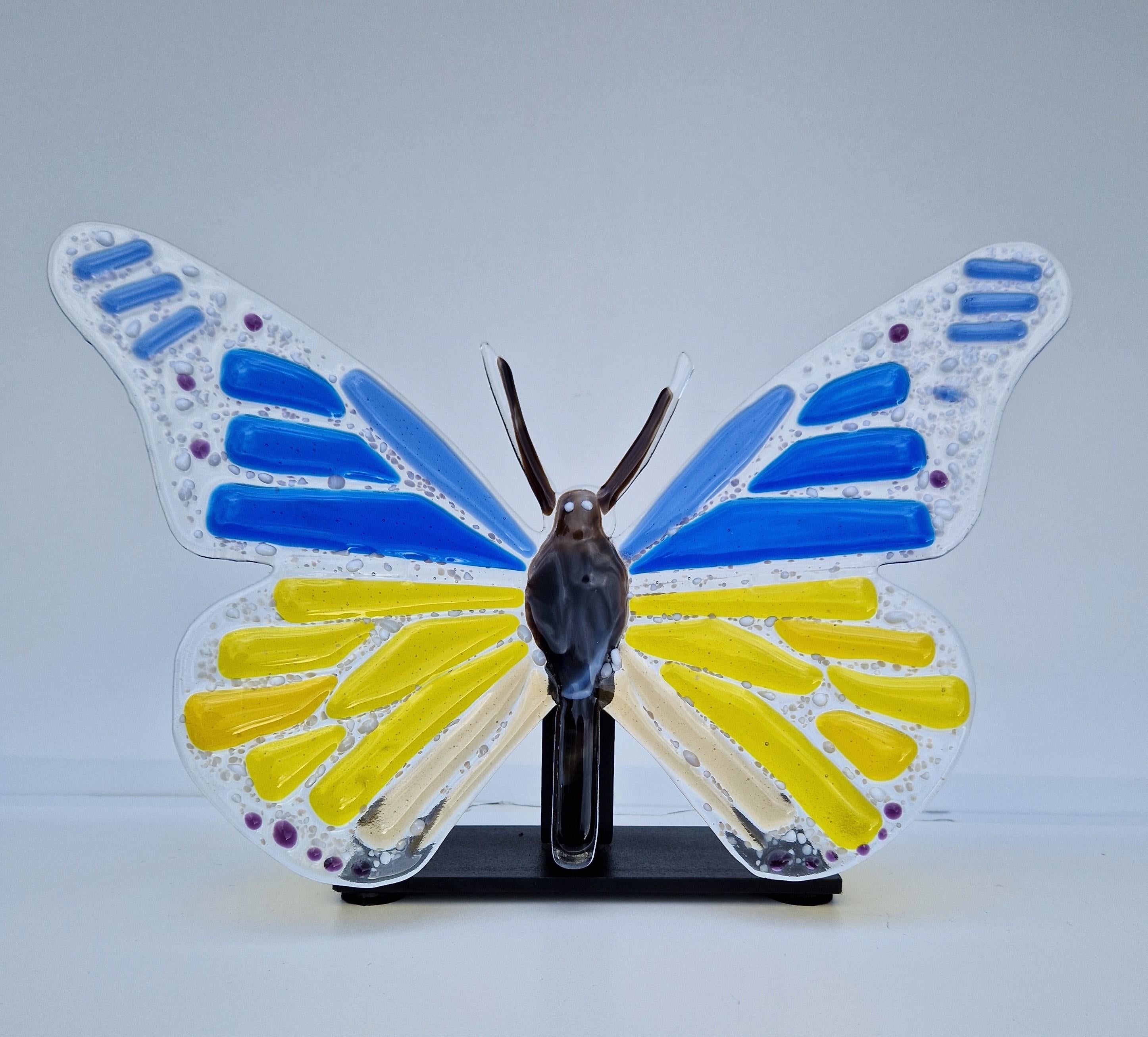 Scultura in vetro Farfalla Blu Giallo