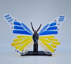 Scultura in vetro Farfalla Blu Giallo