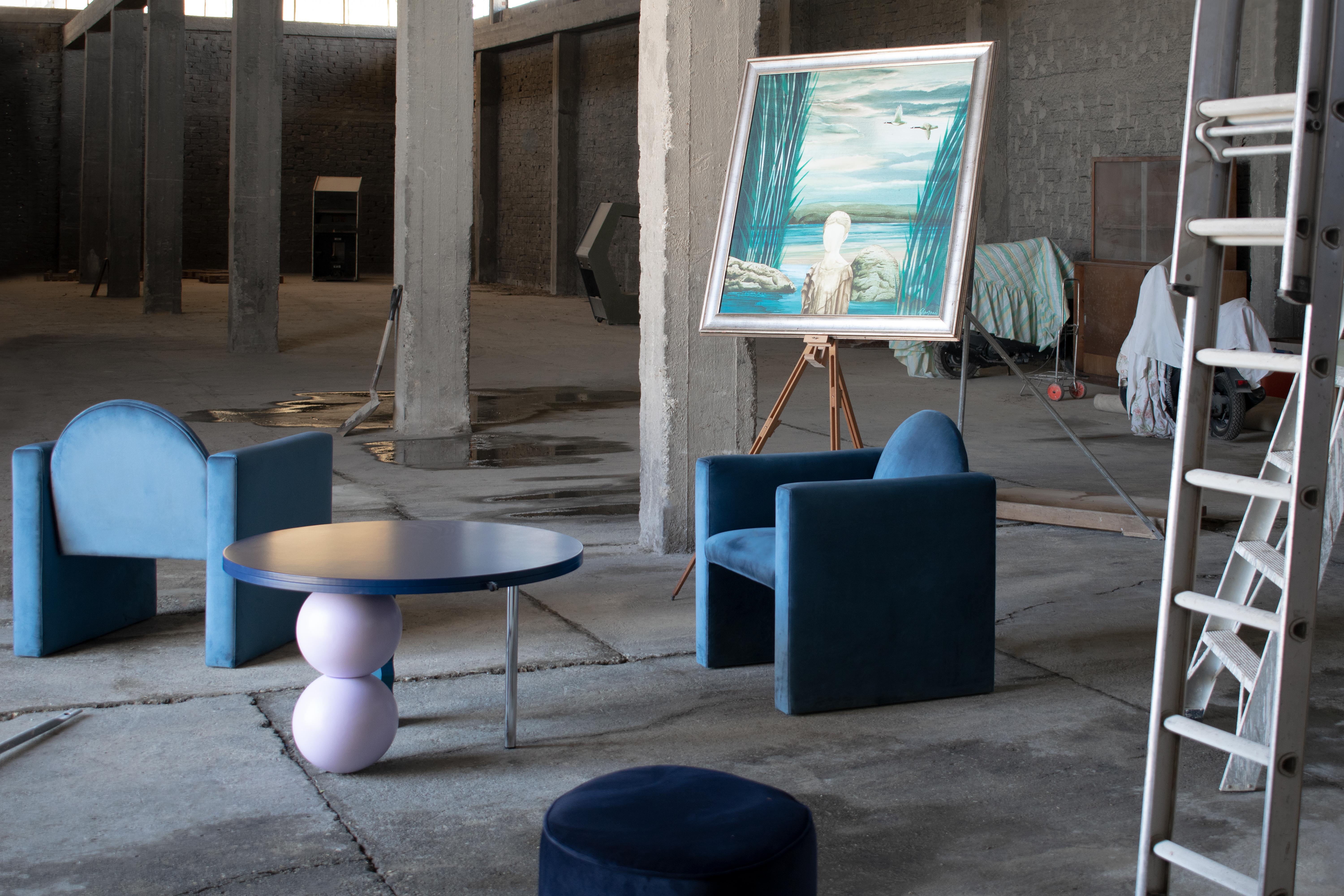 MARIKA Blue Velvet Fabric Armchair / Dinning Chair For Sale 3