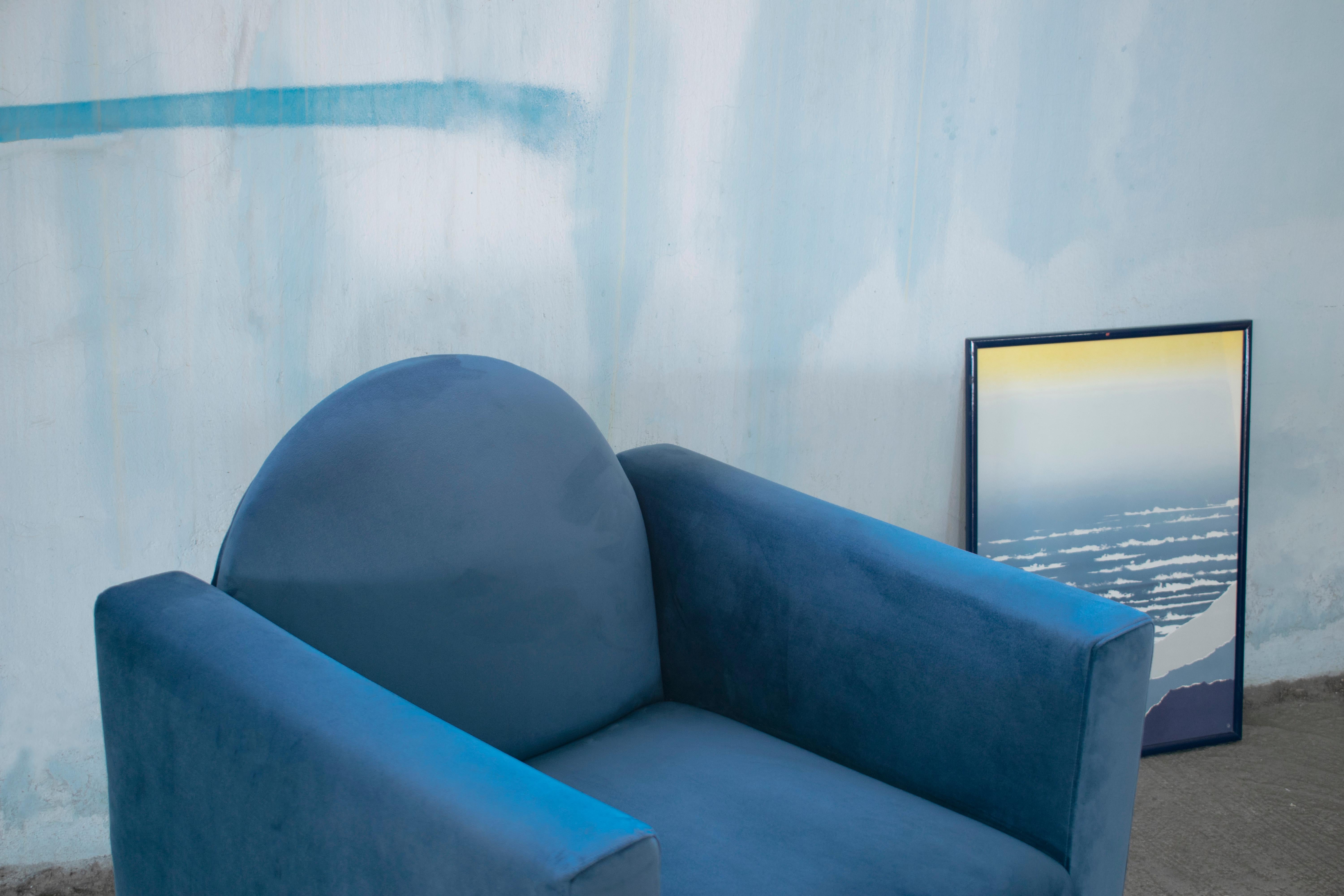 Andorran MARIKA Blue Velvet Fabric Armchair / Dinning Chair For Sale