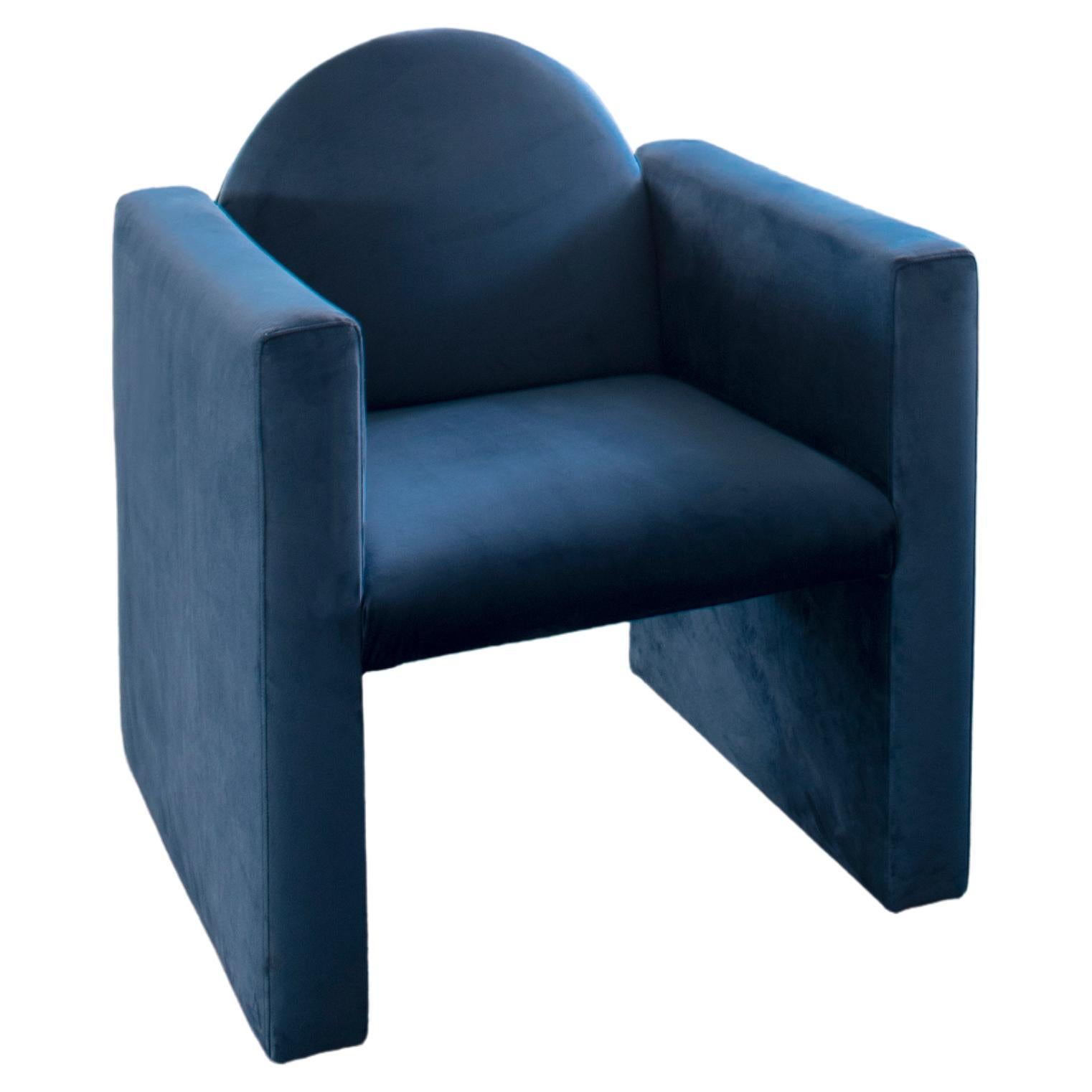 MARIKA Blue Velvet Fabric Armchair / Dinning Chair For Sale