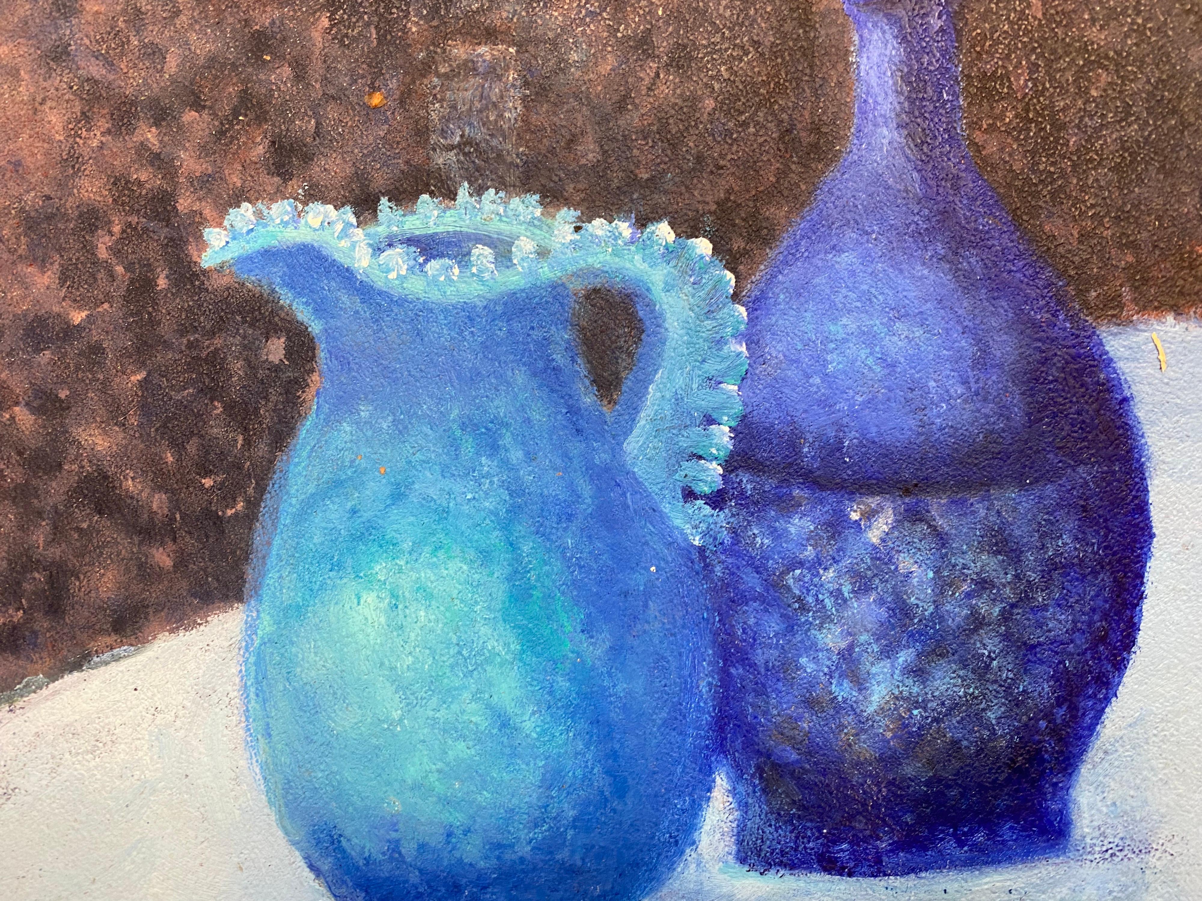 Blue Interior Still Life with Fruit - Painting by Marika Eversfield
