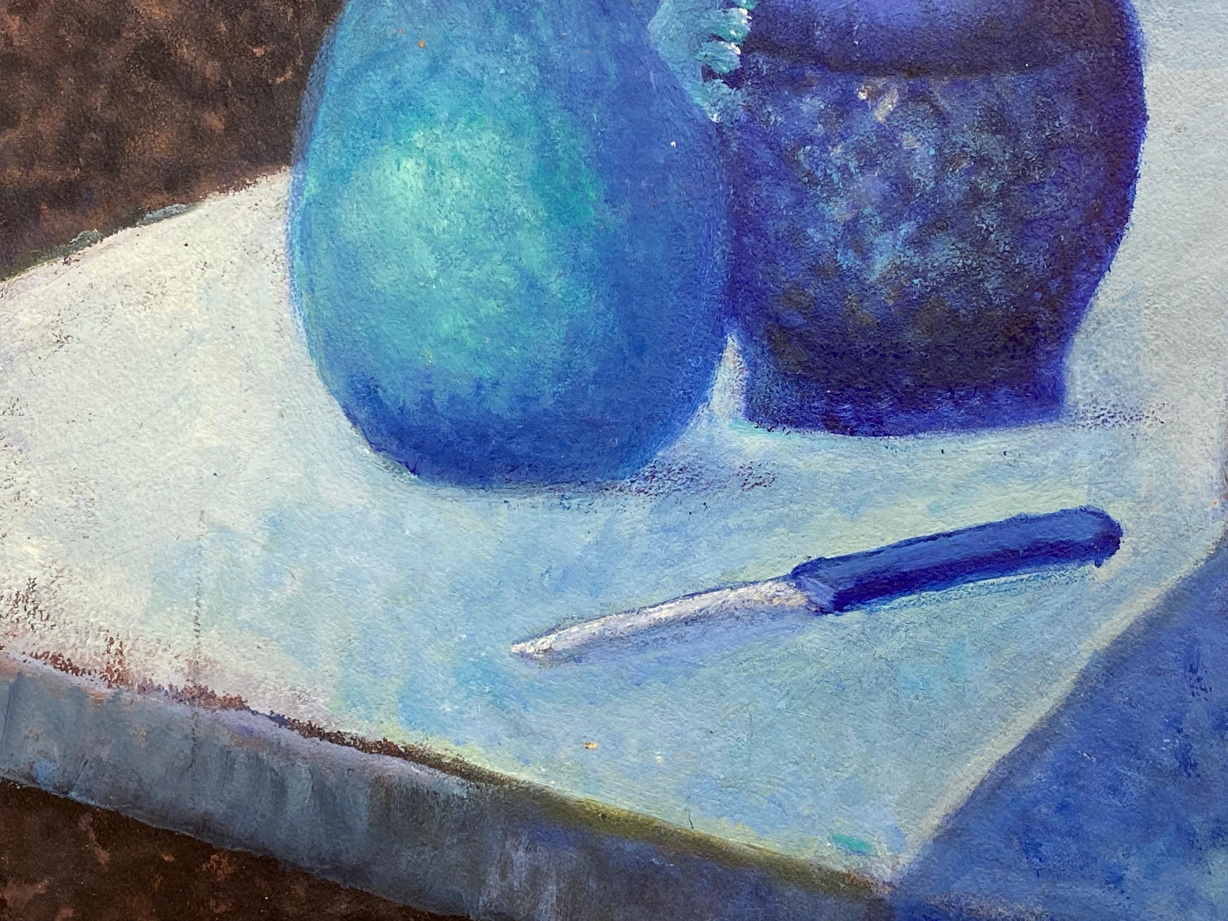 Blue Interior Still Life with Fruit - Modern Painting by Marika Eversfield