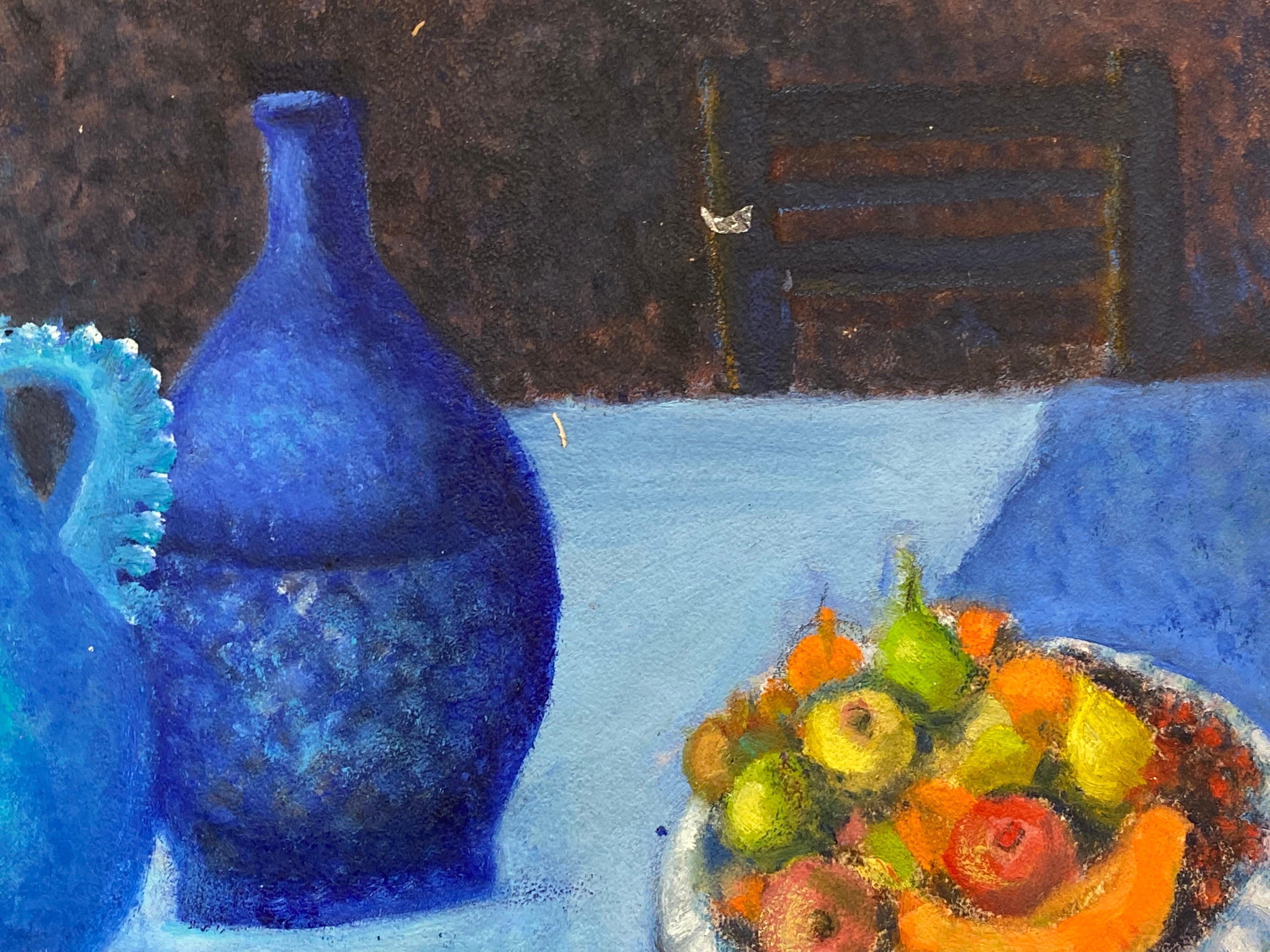 Blue Interior Still Life with Fruit - Gray Still-Life Painting by Marika Eversfield