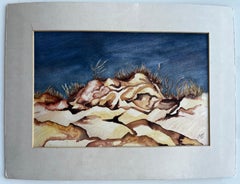 Dunas de arena costeras Paisaje tormentoso Pintura en acuarela Firmada Marika Eversfield