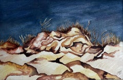 Dunas de arena costeras Paisaje tormentoso Pintura en acuarela Firmada Marika Eversfield