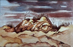 Sand Dunes Coastal Landscape Watercolor Painting Signed Marika Eversfield