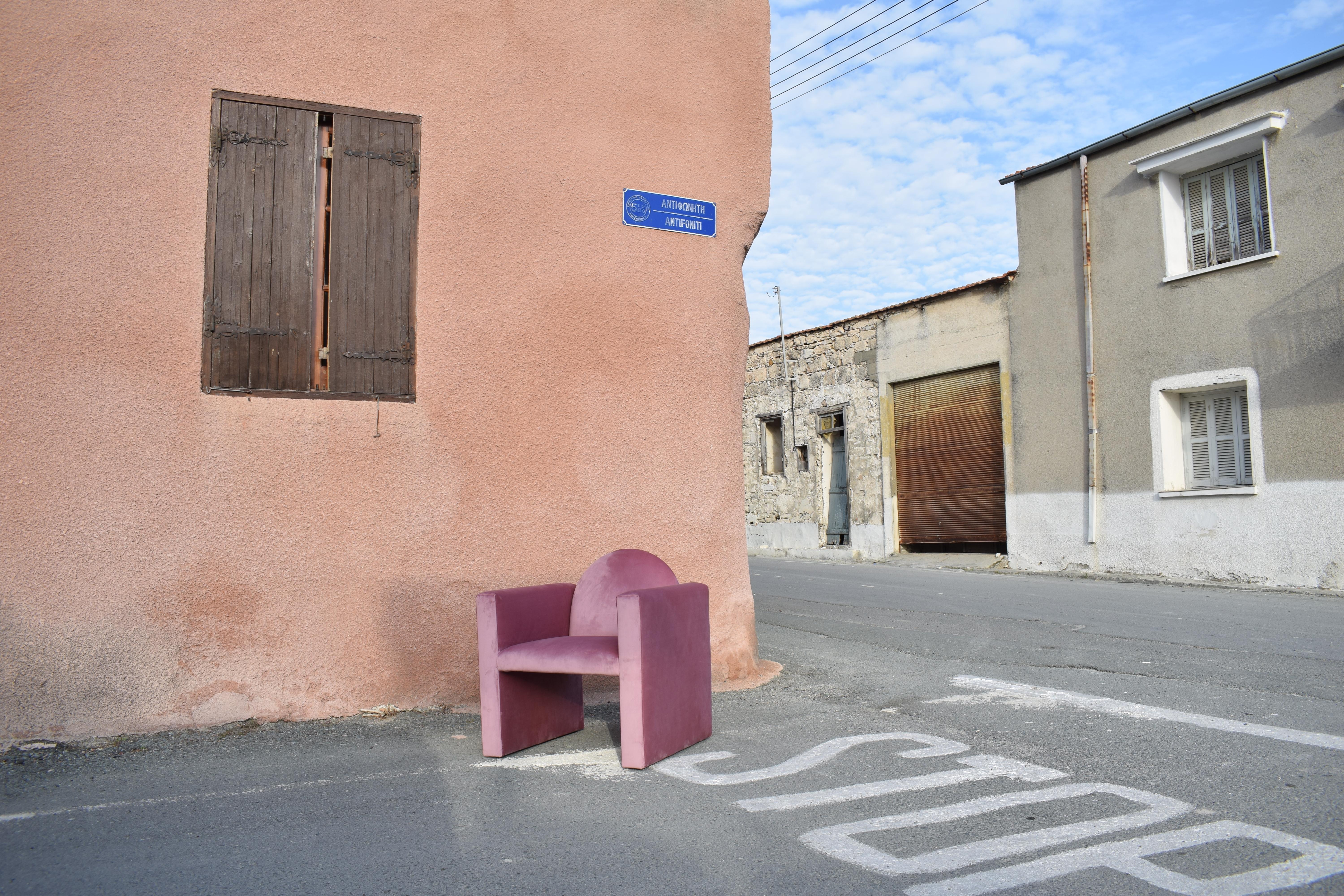 Cypriot MARIKA Pink Velvet Armchair / Dinning Chair For Sale