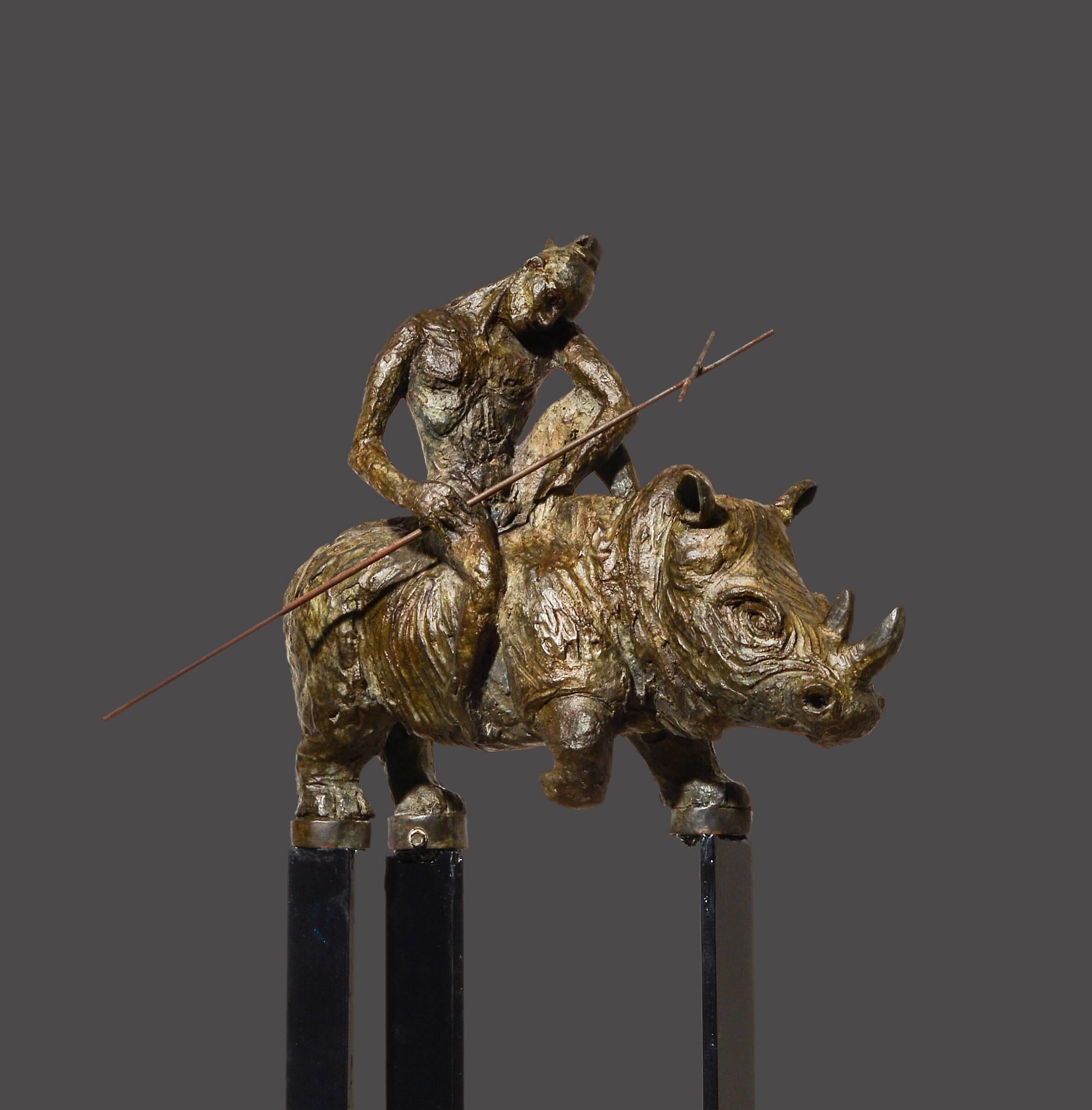 The Seven Samurais – Bronze Rhino-Skulpturen (Zeitgenössisch), Sculpture, von Mariko