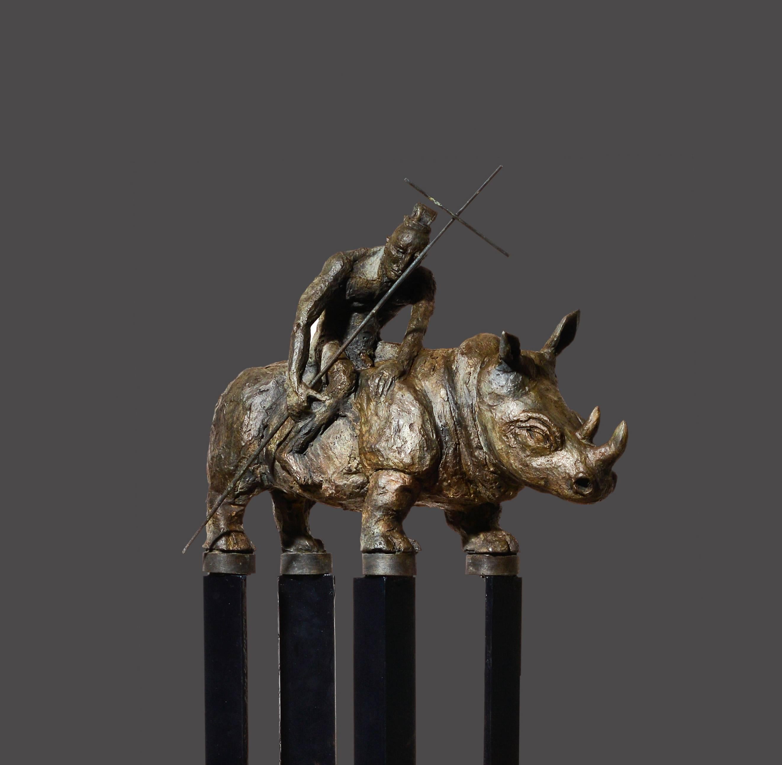 Les sept samouraïs - Sculptures Rhino en bronze en vente 1