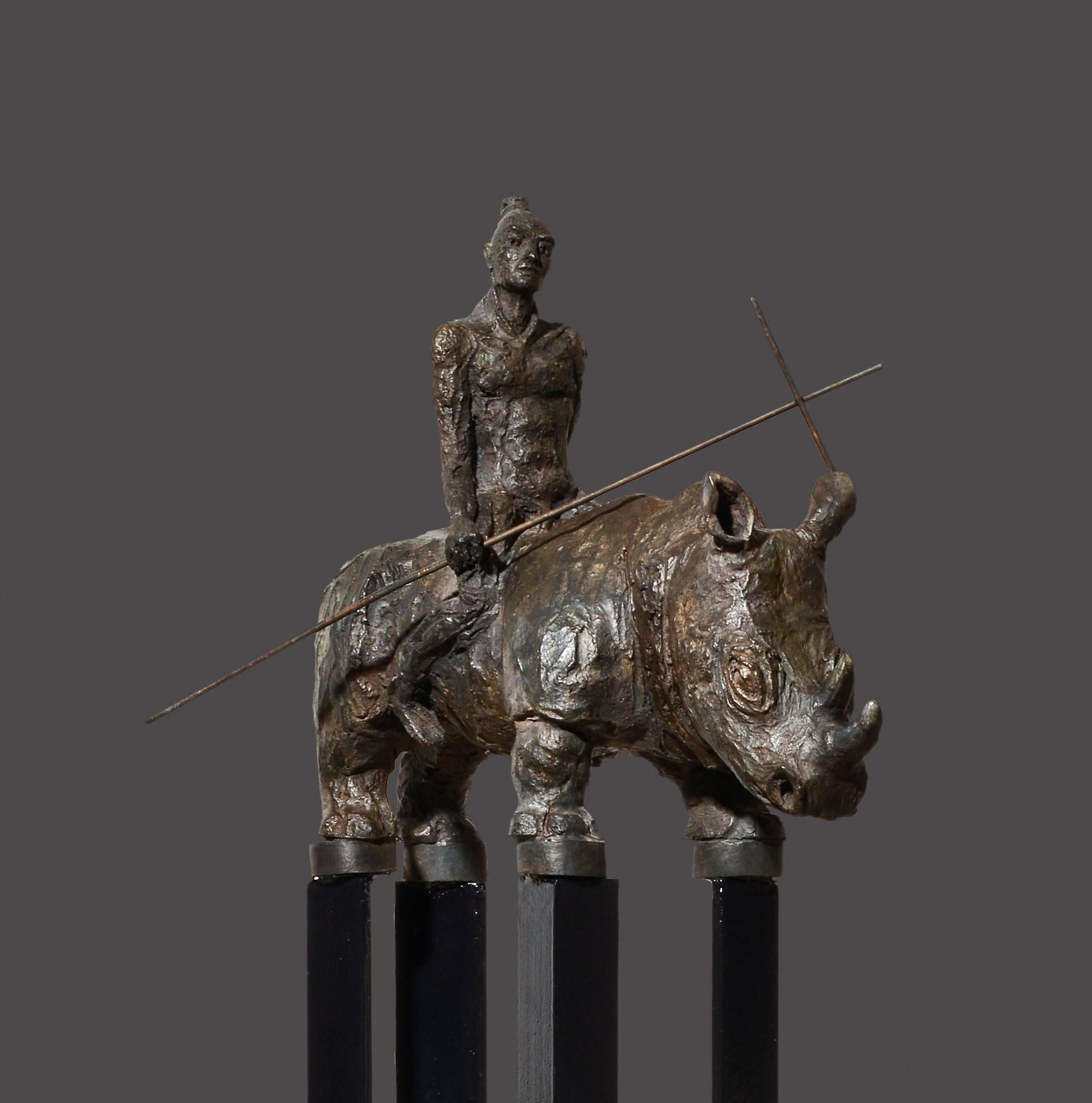 Les sept samouraïs - Sculptures Rhino en bronze en vente 2