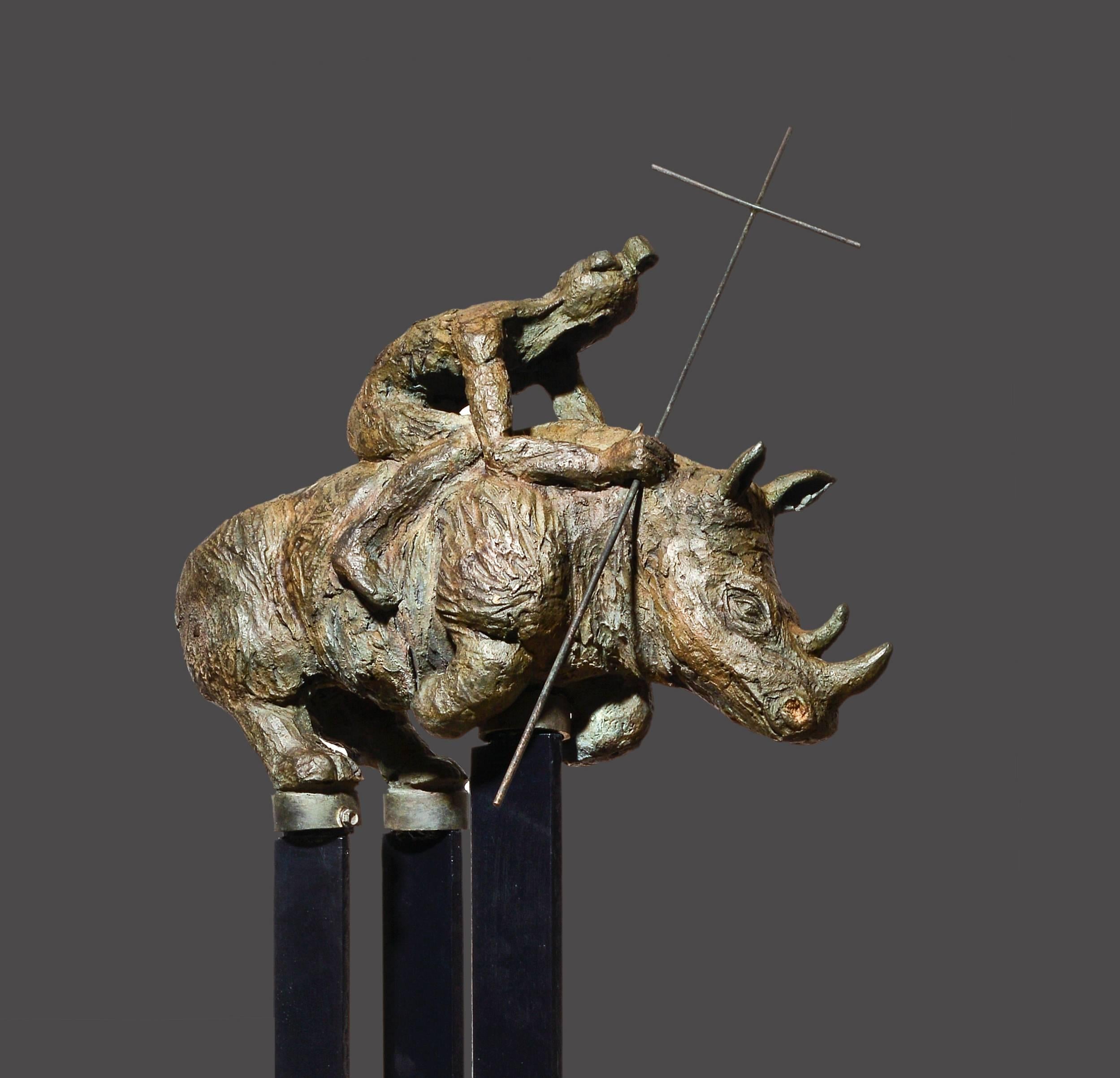 Les sept samouraïs - Sculptures Rhino en bronze en vente 4