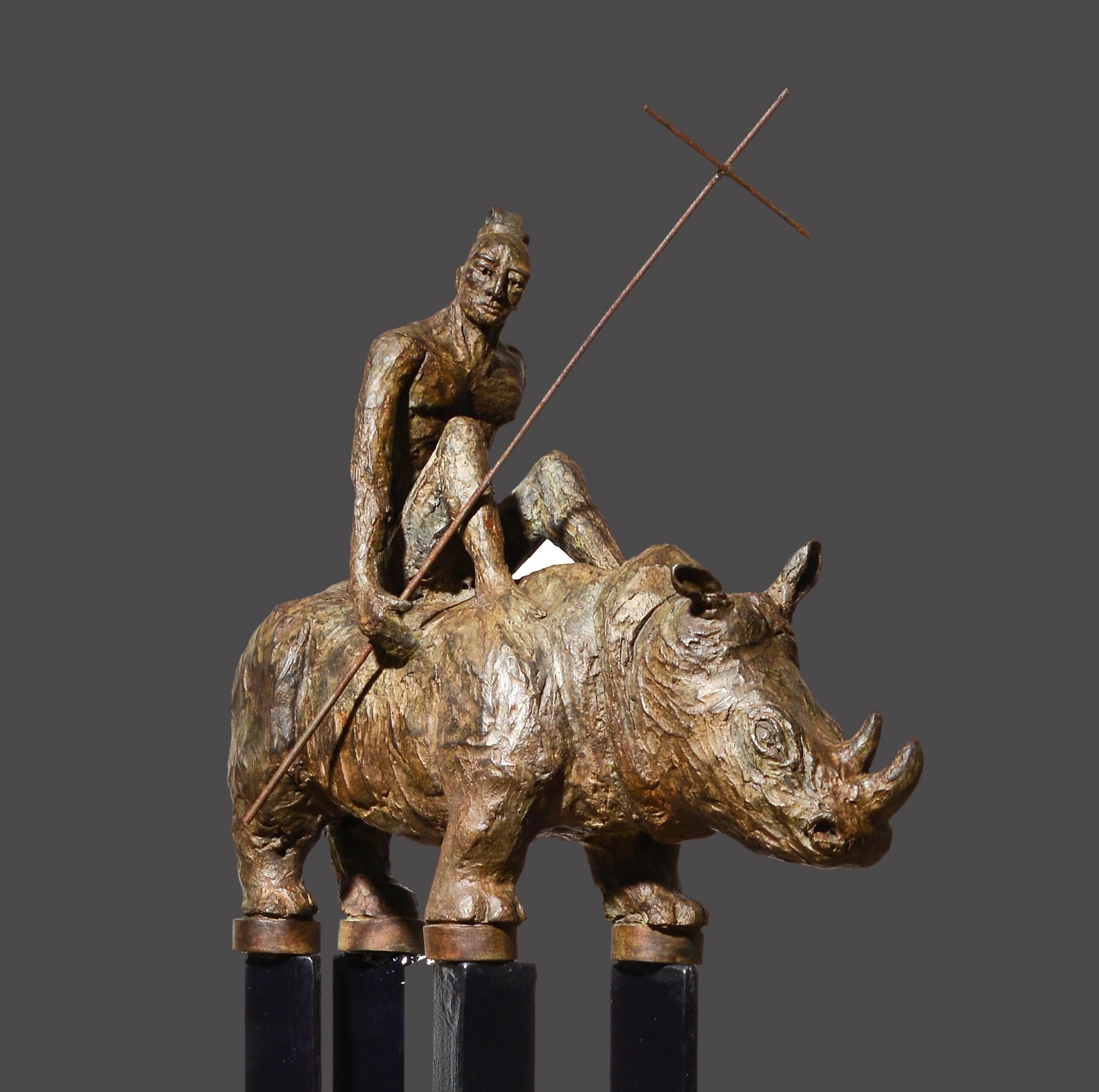 Les sept samouraïs - Sculptures Rhino en bronze en vente 5