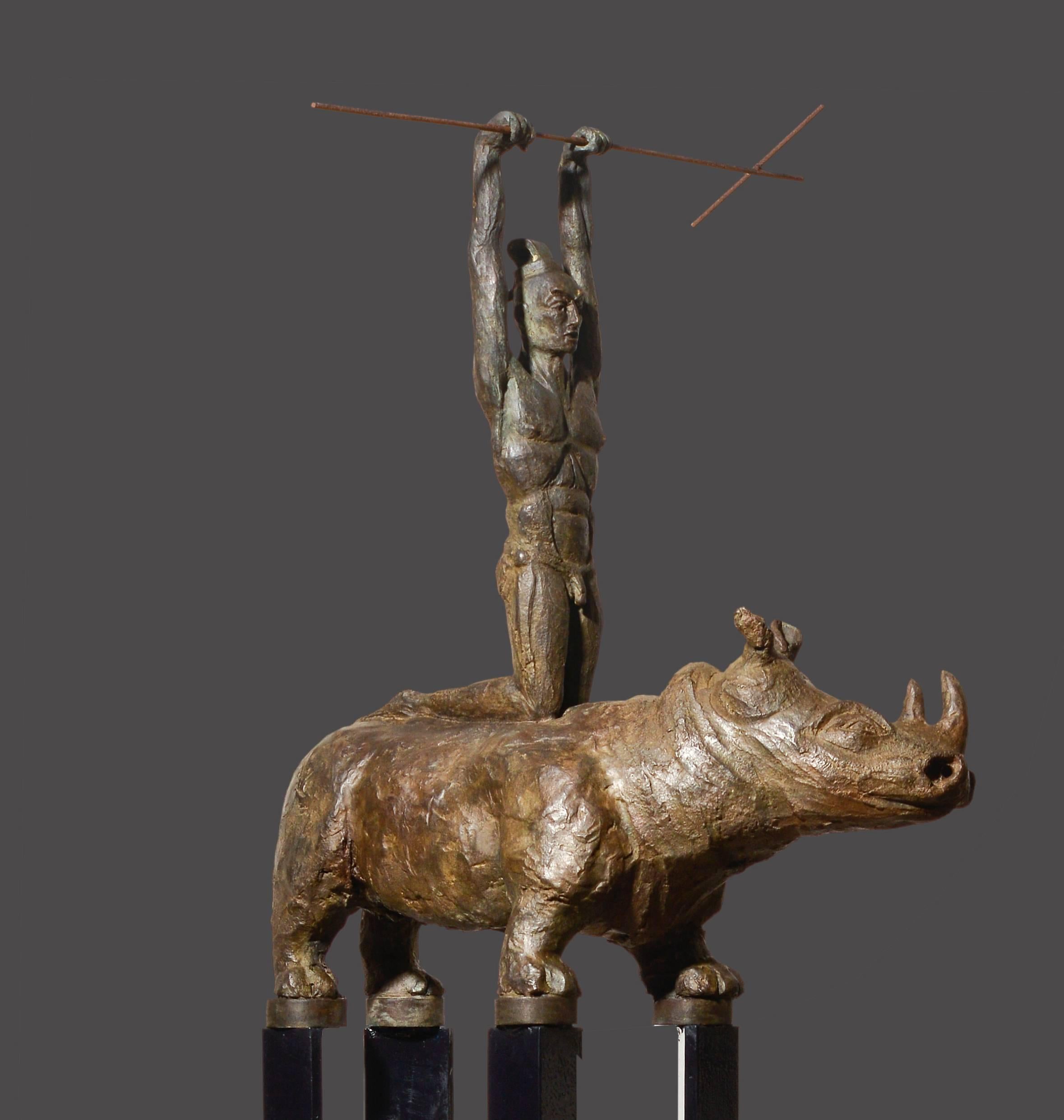 Les sept samouraïs - Sculptures Rhino en bronze en vente 6