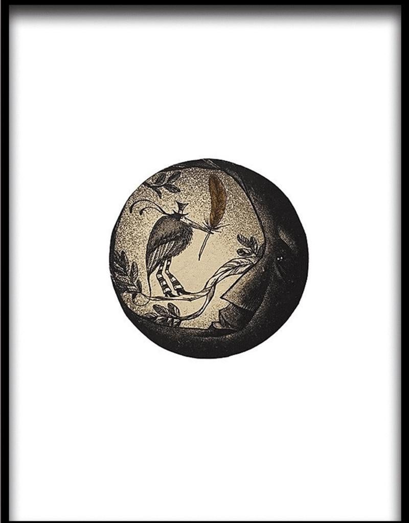 Moon and Bird - Black Animal Print by Mariko Ando