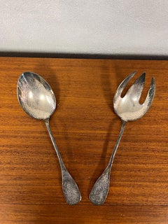 Marilena Mariotto Brazilian Modernist Hand-Hammered Silver Plate Salad Servers