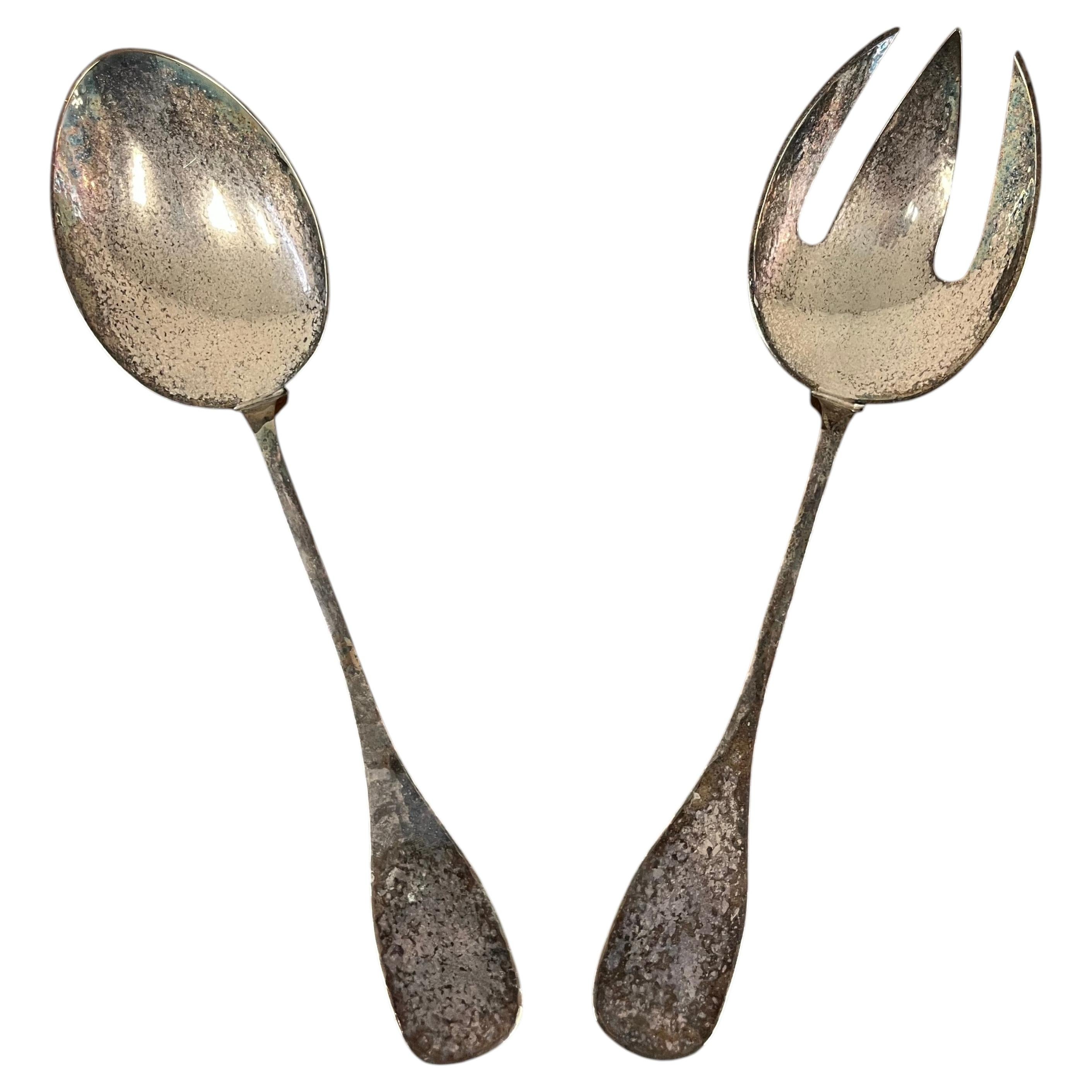 Marilena Mariotto Brazilian Modernist Hand-Hammered Silver Plate Salad Servers