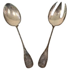 Marilena Mariotto Brazilian Modernist Hand-Hammered Silver Plate Salad Servers